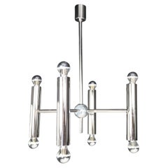 Vintage Mid-Century Modern chandelier in polished steel with Eight lights, Germany 1960