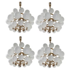 Mid Century Modern Chandelier In Steel And Opaline Globes, Germany 1970s