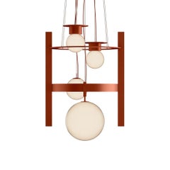 Mid-Century Modern Chandelier Industrial Red-brown Lacquer Glass Suspension Lamp