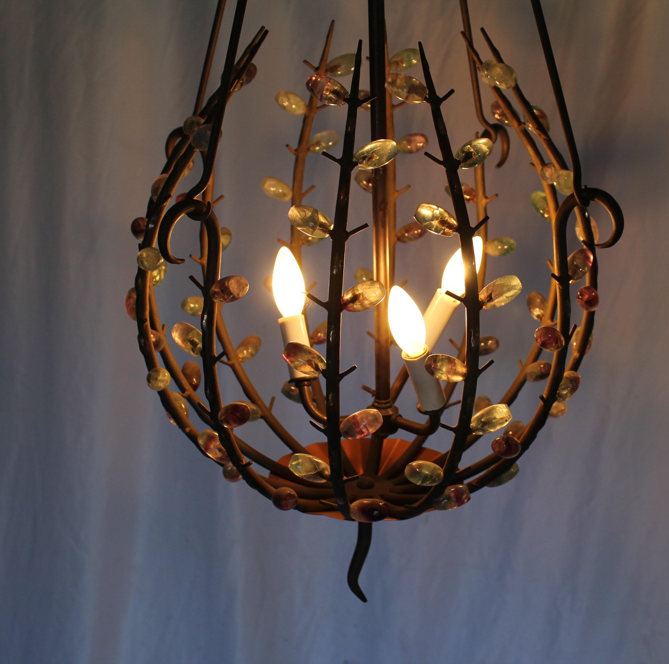 Mid Century Modern Chandelier , Iron & Jewels , After Andre Dubreuil For Sale 6