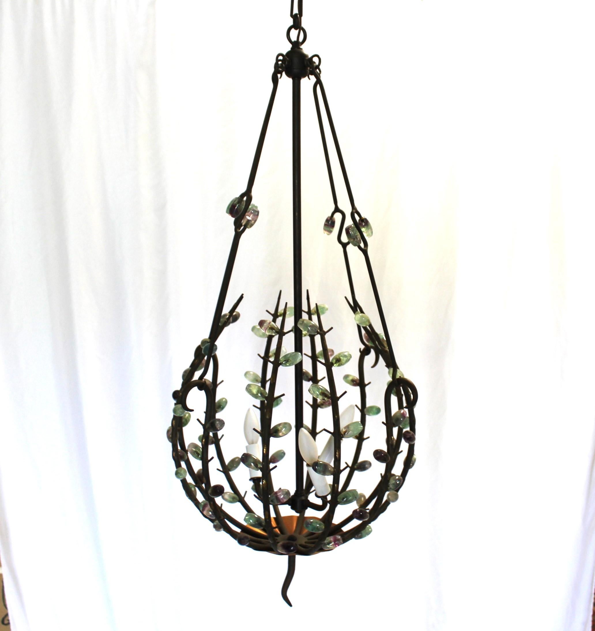 Mid Century Modern Chandelier , Iron & Jewels , After Andre Dubreuil For Sale 7