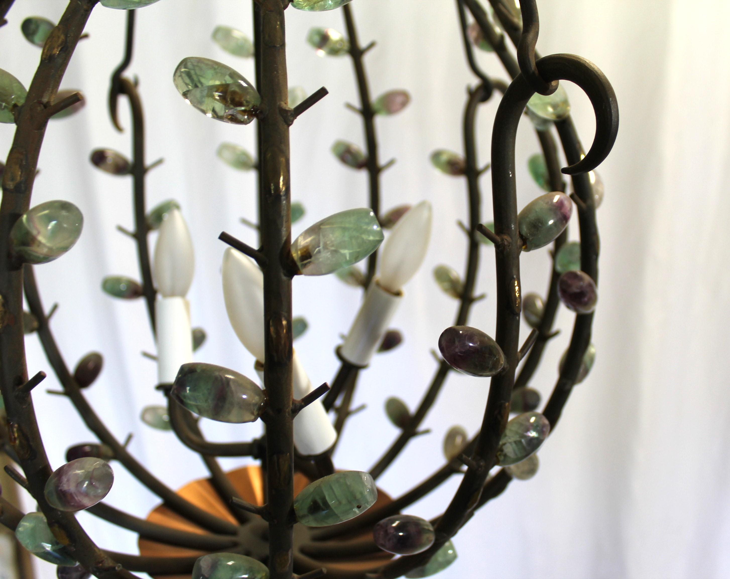 Mid-Century Modern Mid Century Modern Chandelier , Iron & Jewels , After Andre Dubreuil For Sale