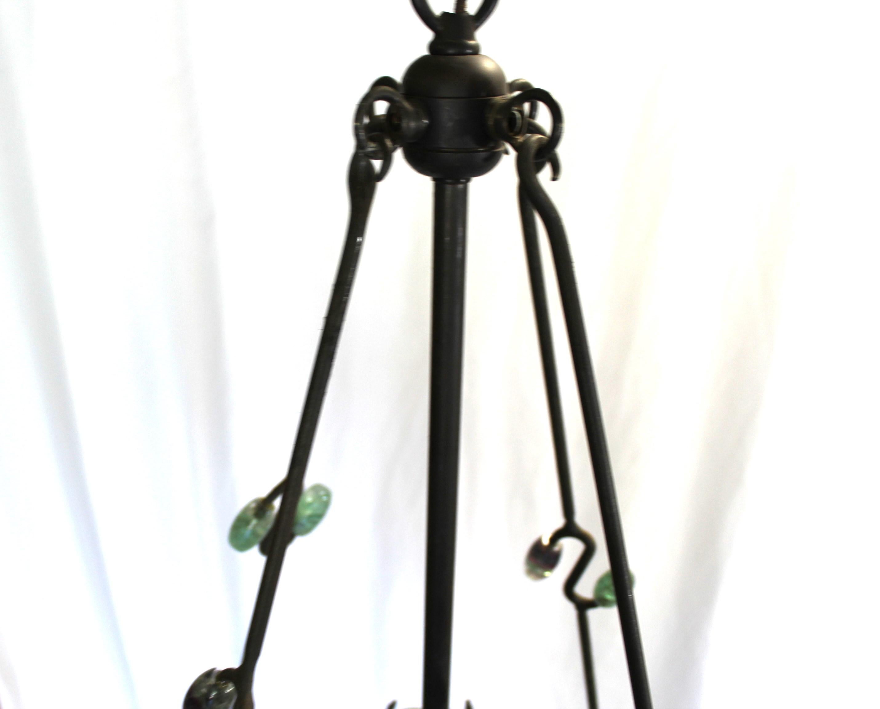 American Mid Century Modern Chandelier , Iron & Jewels , After Andre Dubreuil For Sale