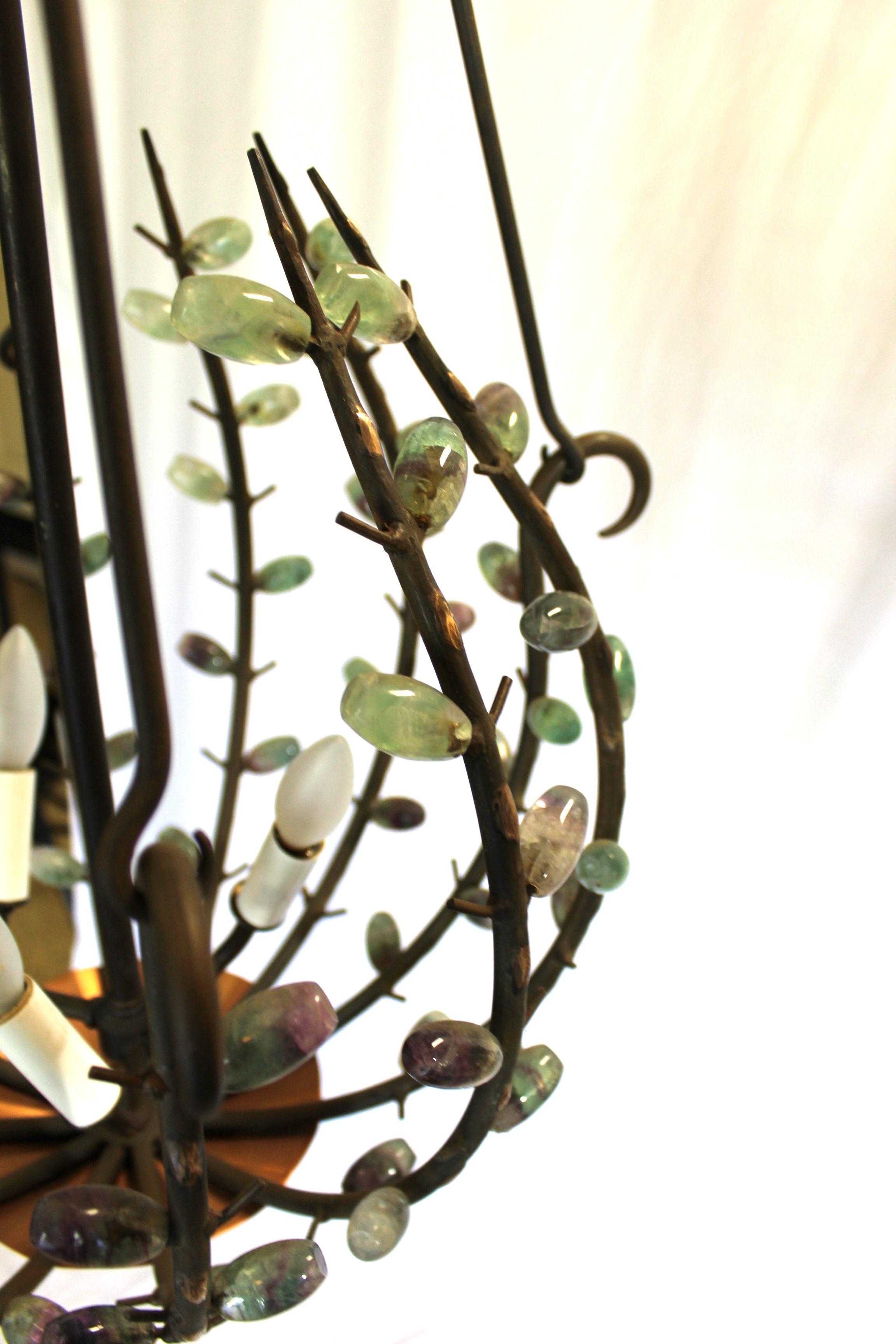 Mid Century Modern Chandelier , Iron & Jewels , After Andre Dubreuil For Sale 1