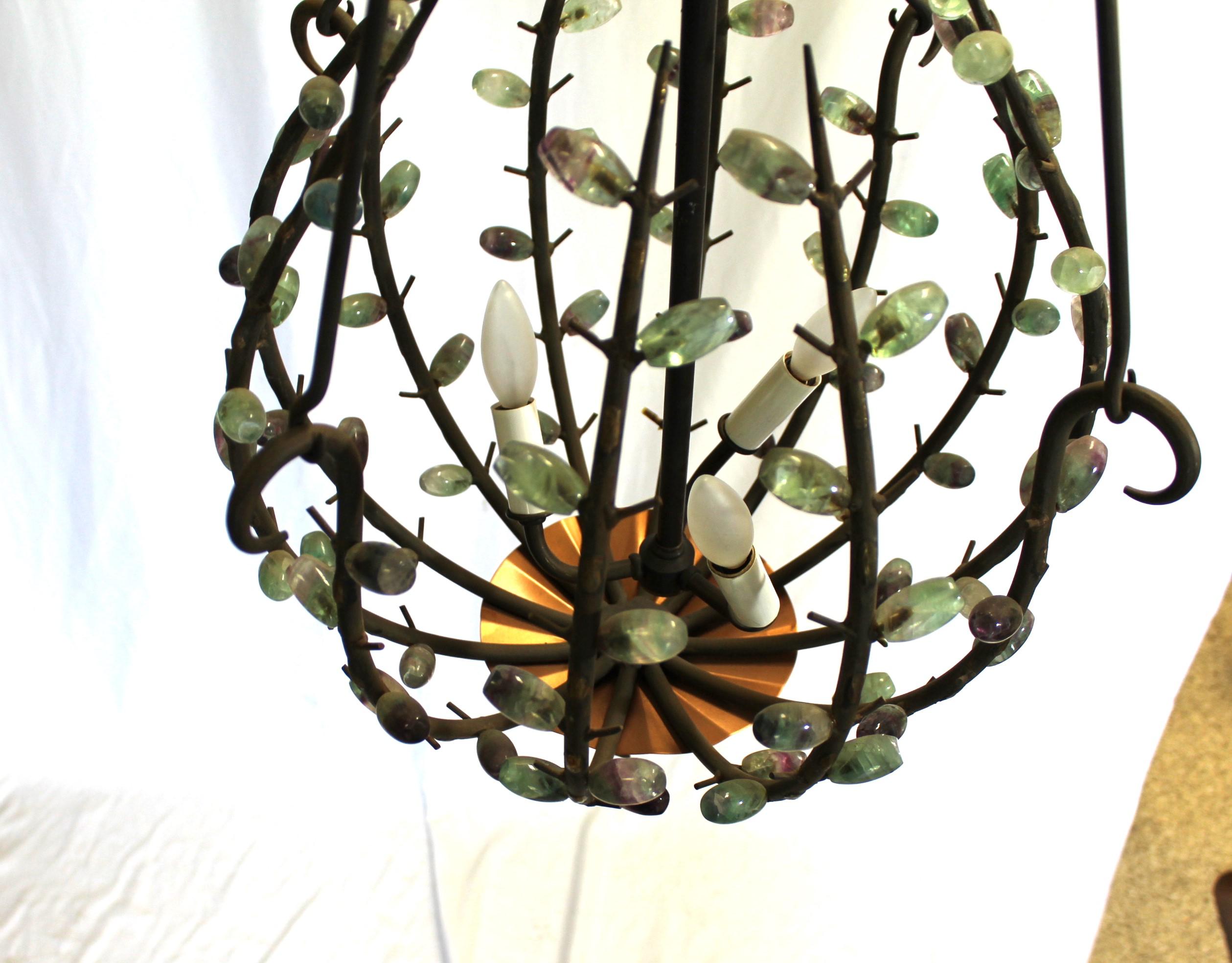 Mid Century Modern Chandelier , Iron & Jewels , After Andre Dubreuil For Sale 2