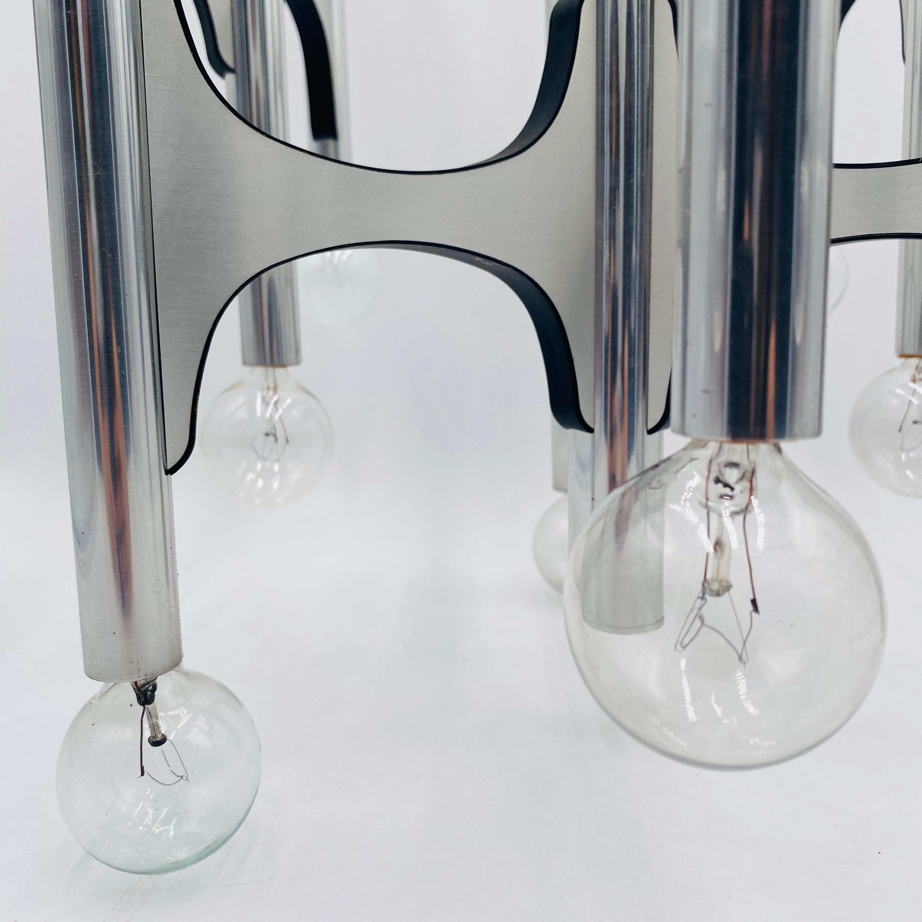 Aluminum Mid Century Modern Chandelier Light Lamp by Gaetano Sciolari for Lightolier For Sale
