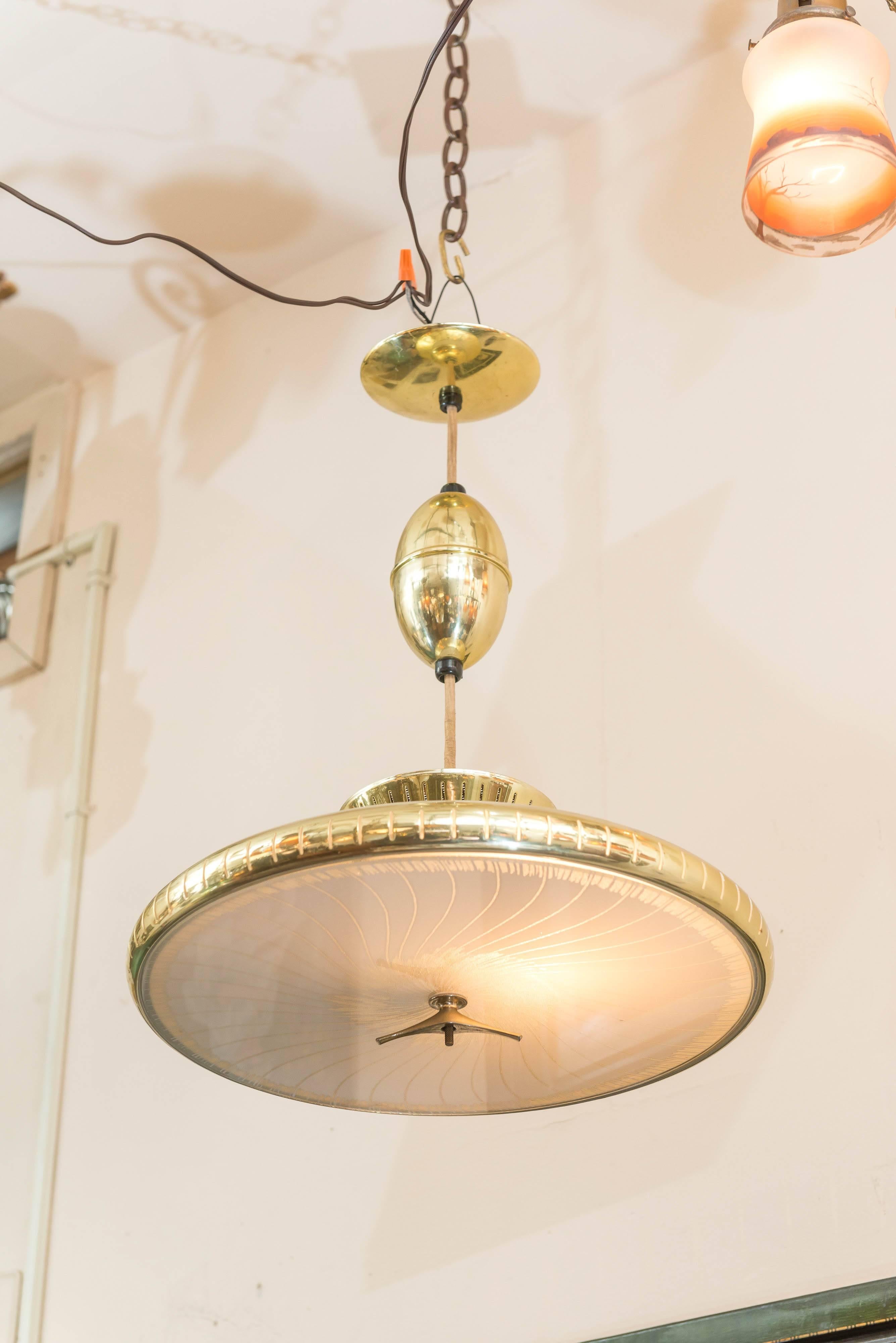 Brass Mid-Century Modern Chandelier or Pendant