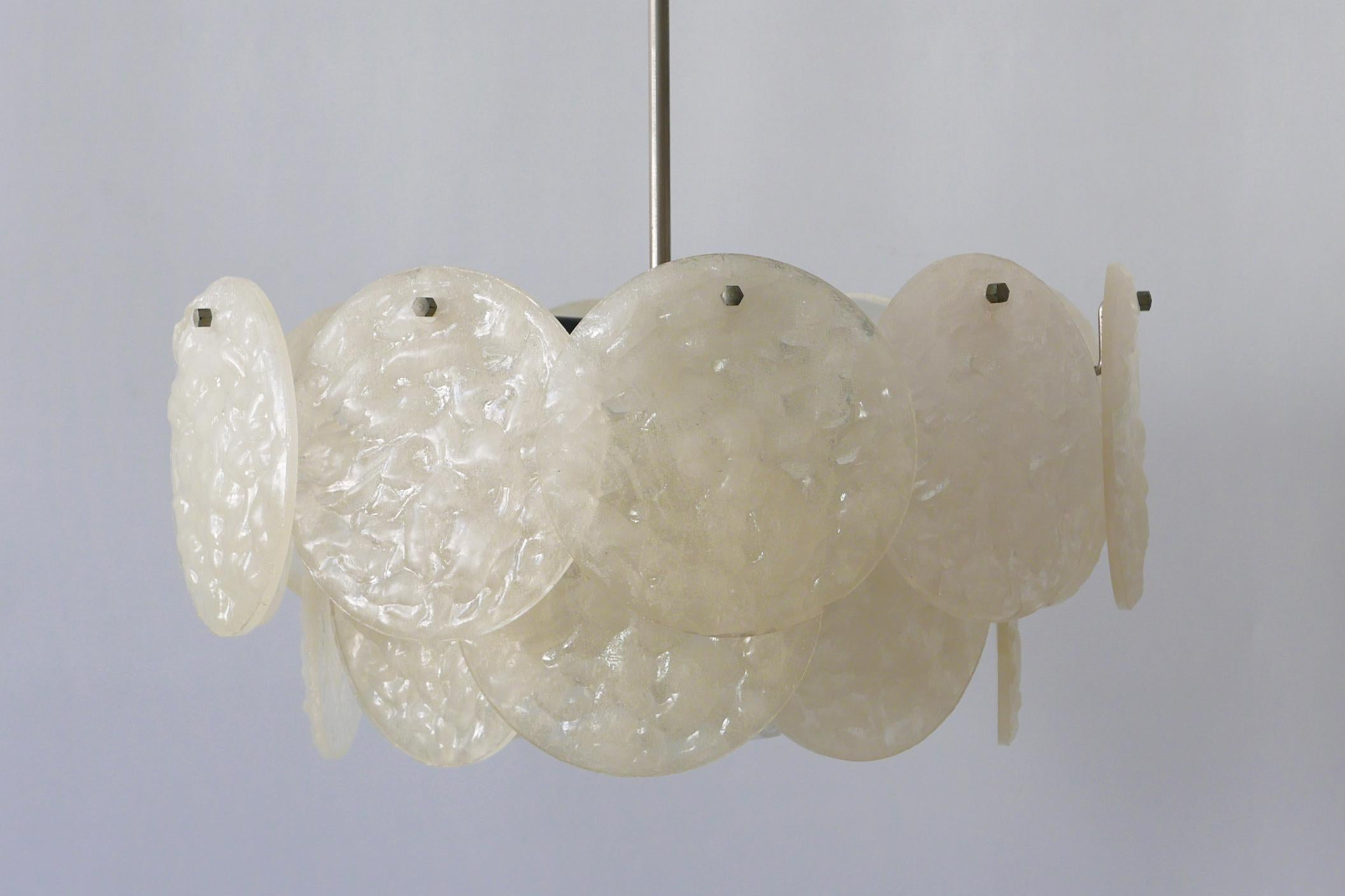 Mid-Century Modern Chandelier or Pendant Lamp with Textured Acrylic Discs, 1960s For Sale 11