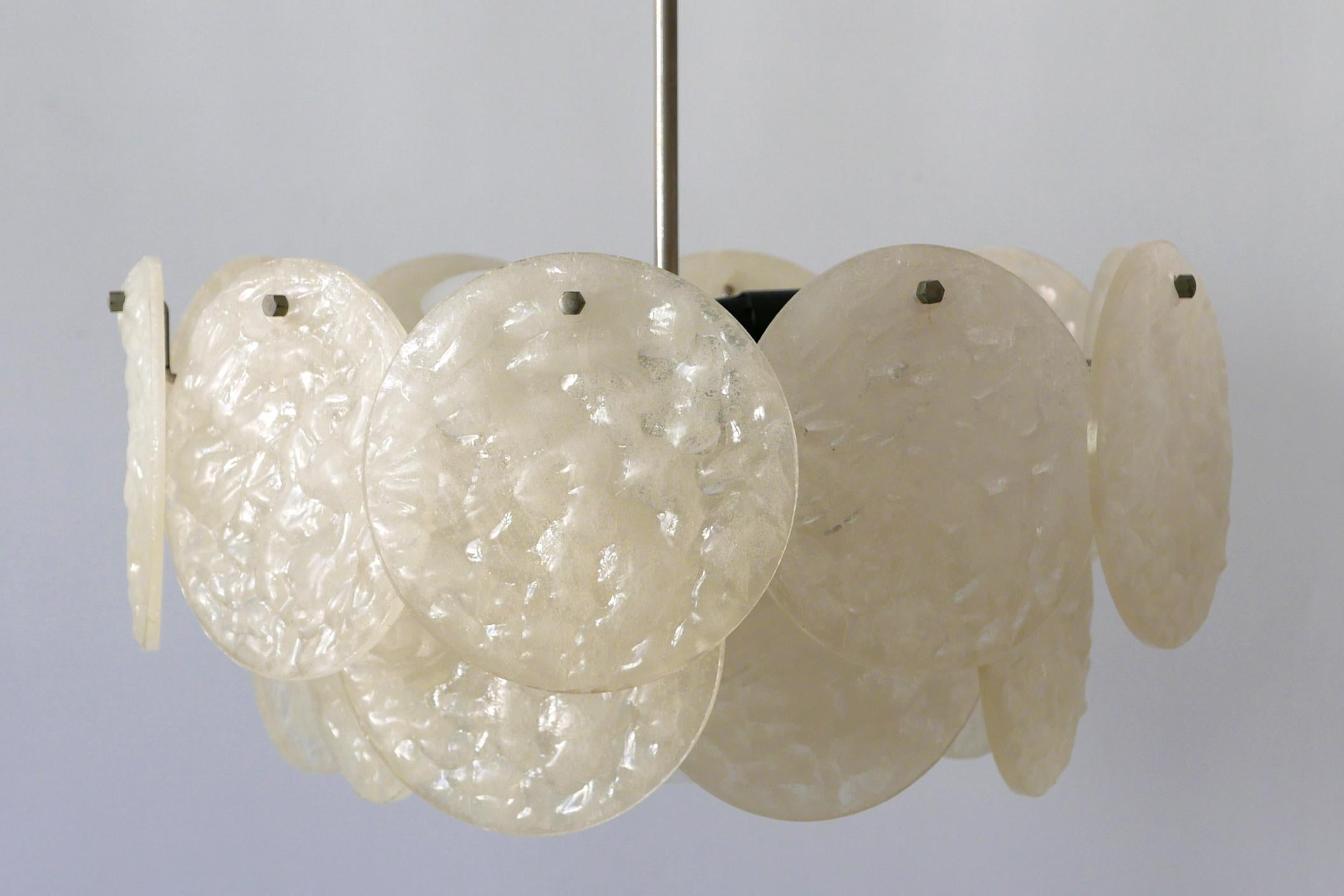 German Mid-Century Modern Chandelier or Pendant Lamp with Textured Acrylic Discs, 1960s For Sale