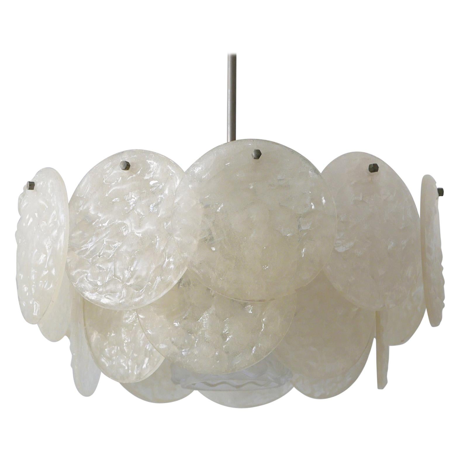 Mid-Century Modern Chandelier or Pendant Lamp with Textured Acrylic Discs, 1960s For Sale