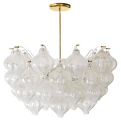 Mid-Century Modern Chandelier Pendant Light Kalmar 'Tulipan', Glass Brass, 1970
