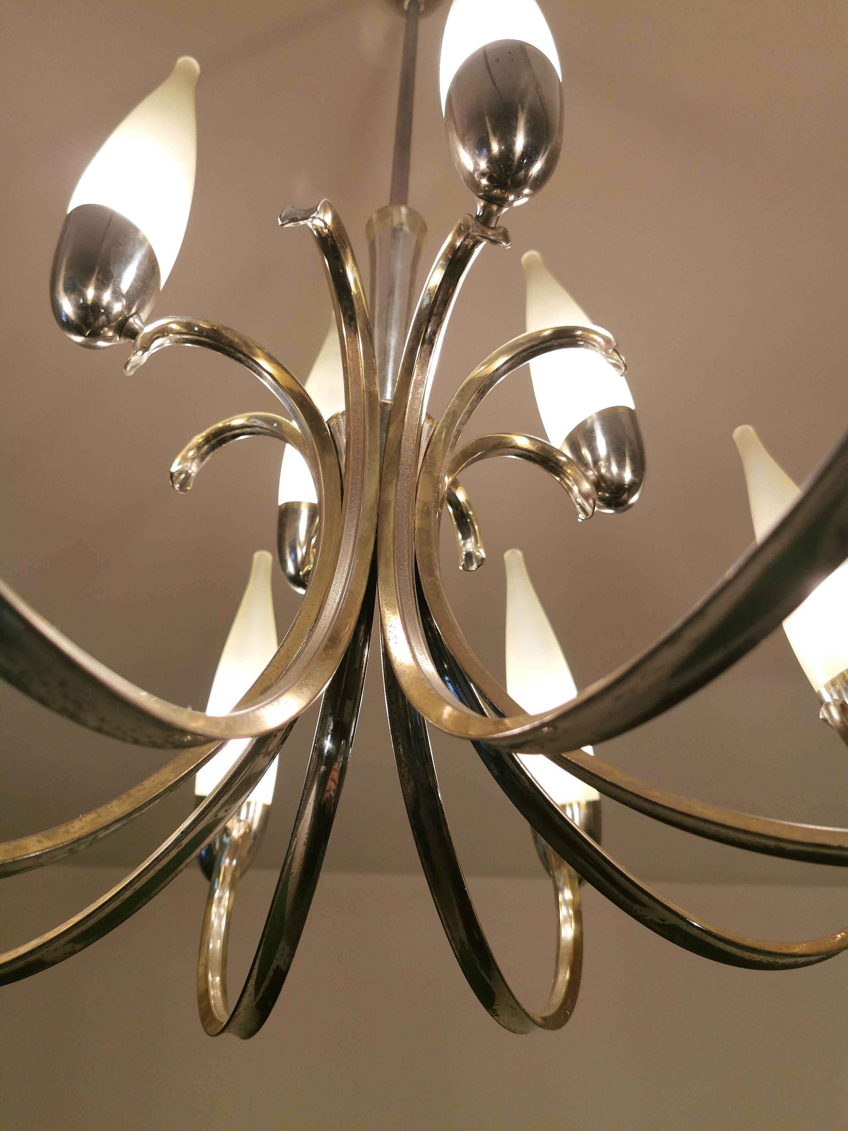 Mid Century Modern Chandelier Style Stilnovo Glass Brass Design Italy 1960s For Sale 8