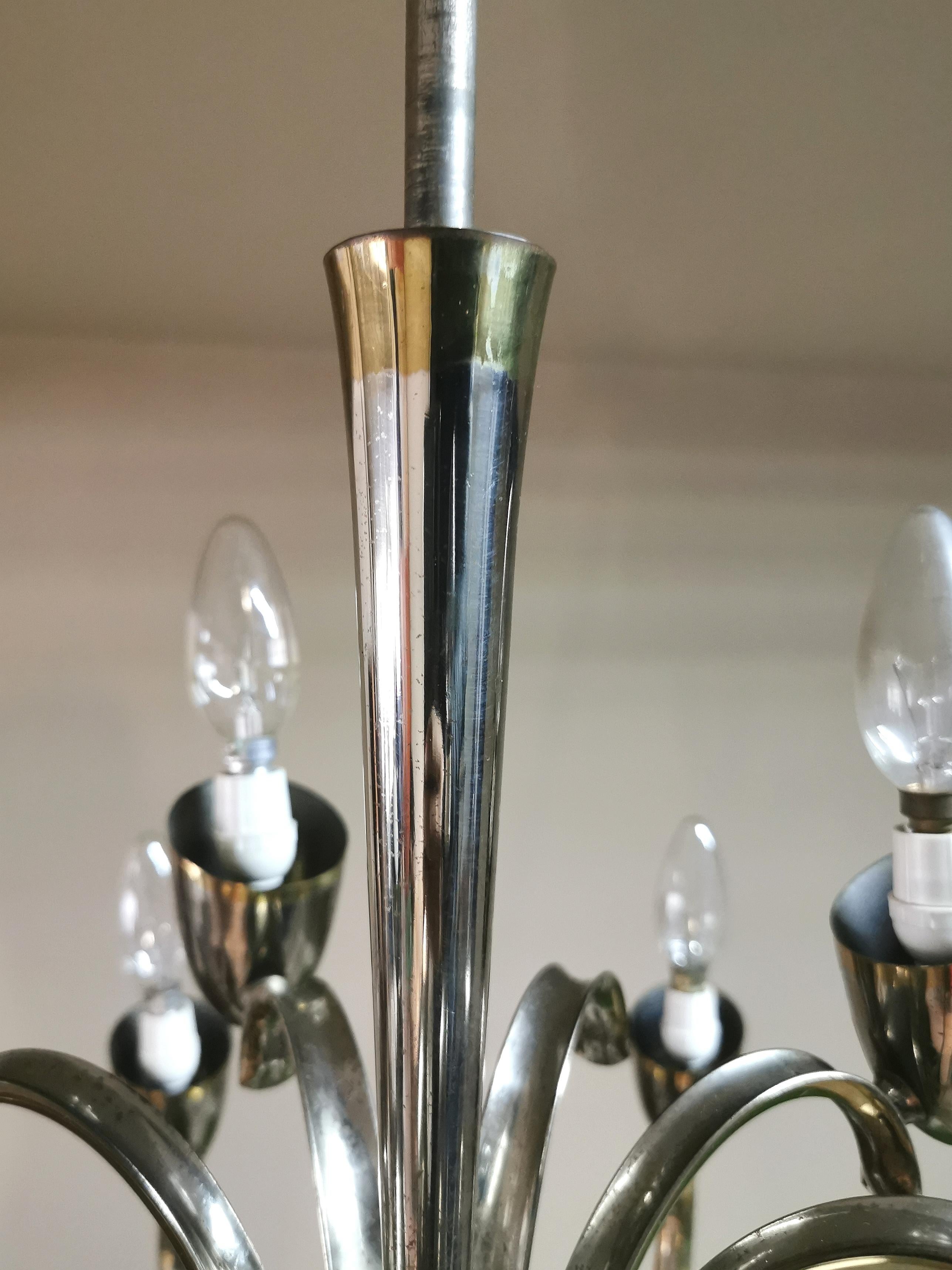 Mid Century Modern Chandelier Style Stilnovo Glass Brass Design Italy 1960s In Good Condition For Sale In Palermo, IT