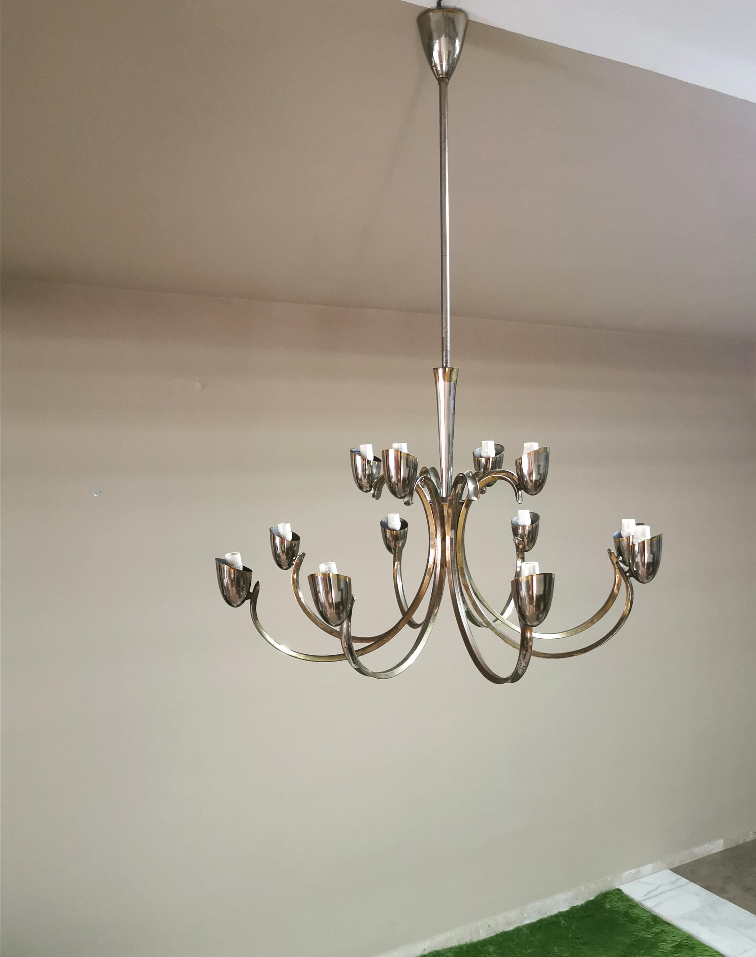 Mid Century Modern Chandelier Style Stilnovo Glass Brass Design Italy 1960s For Sale 1