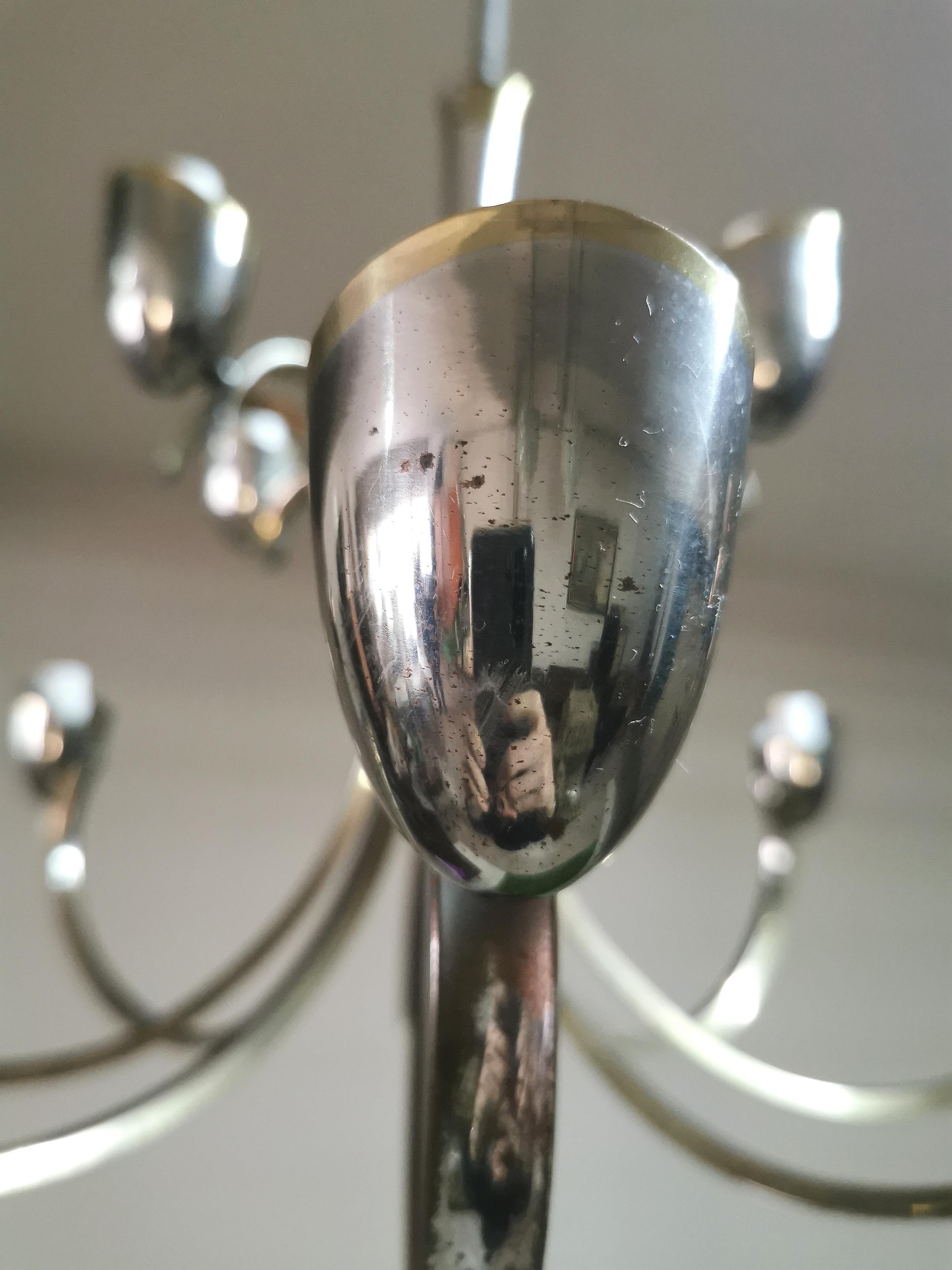 Mid Century Modern Chandelier Style Stilnovo Glass Brass Design Italy 1960s For Sale 3