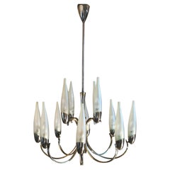 Mid Century Modern Chandelier Style Stilnovo Glass Brass Design Italy 1960s