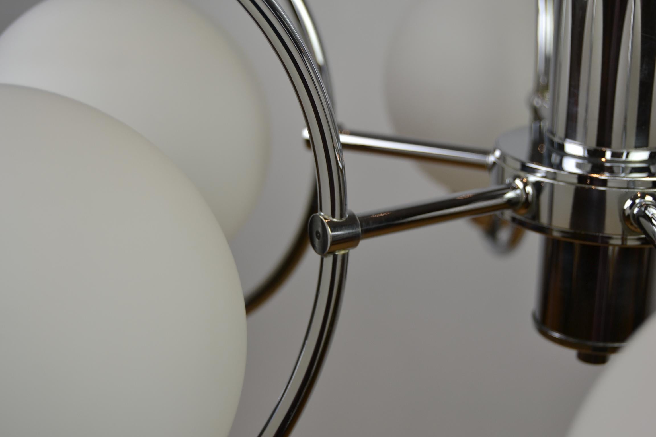 Mid-Century Modern Chandelier with Chrome Ring and Opaline Glass, 1970s, Europe 3