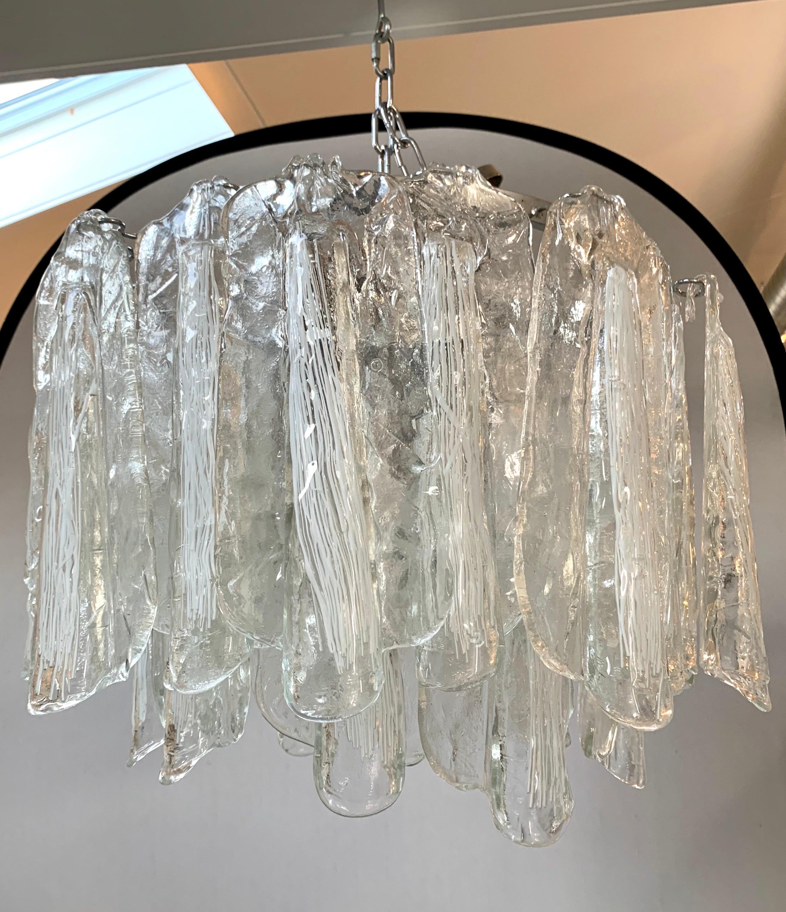 Mid-Century Modern Chandelier with Hanging Murano Glass Made in Italy In Good Condition For Sale In West Hartford, CT