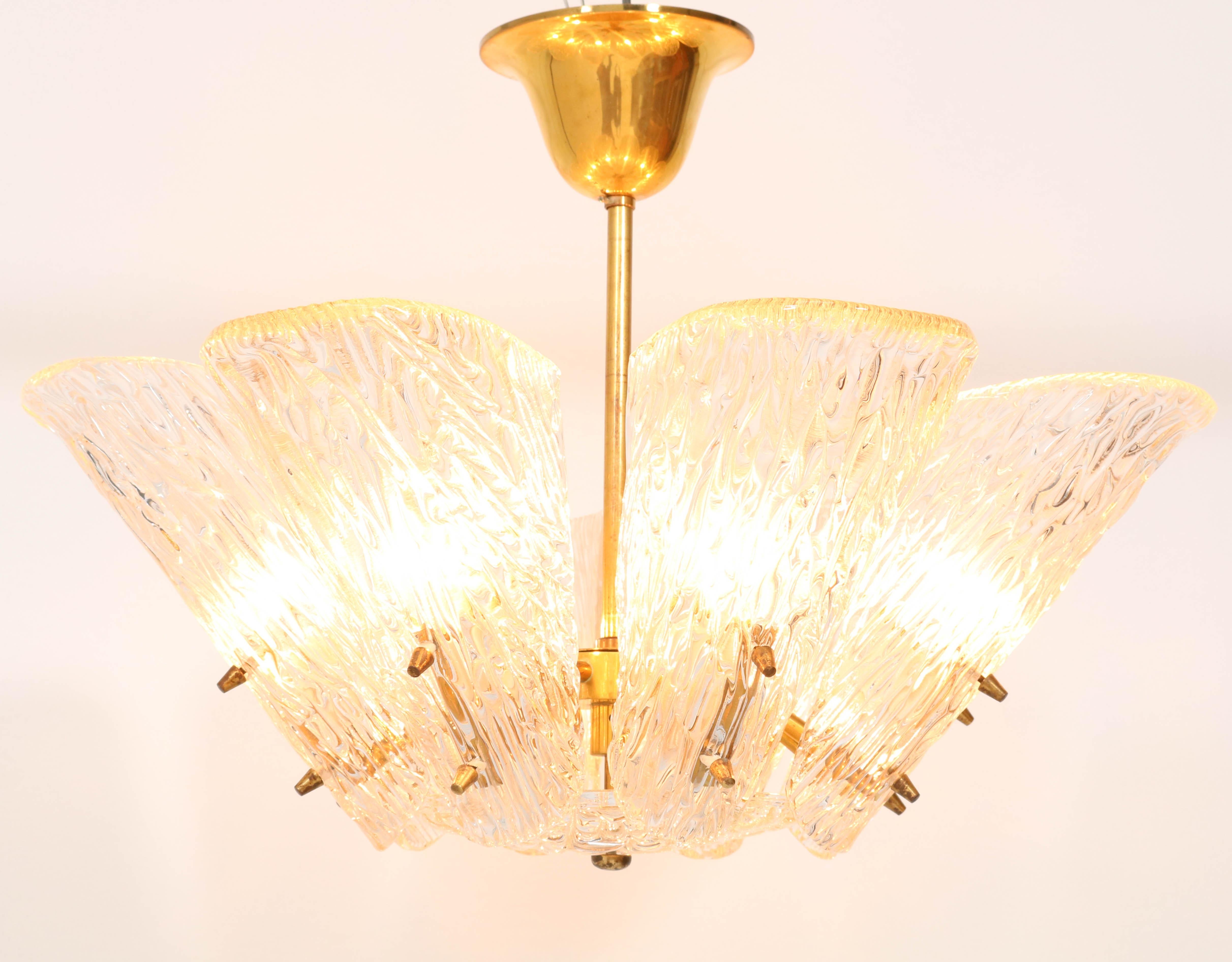 Mid-Century Modern Chandelier with Ice Glass by J.T. Kalmar Austria, 1950s 4