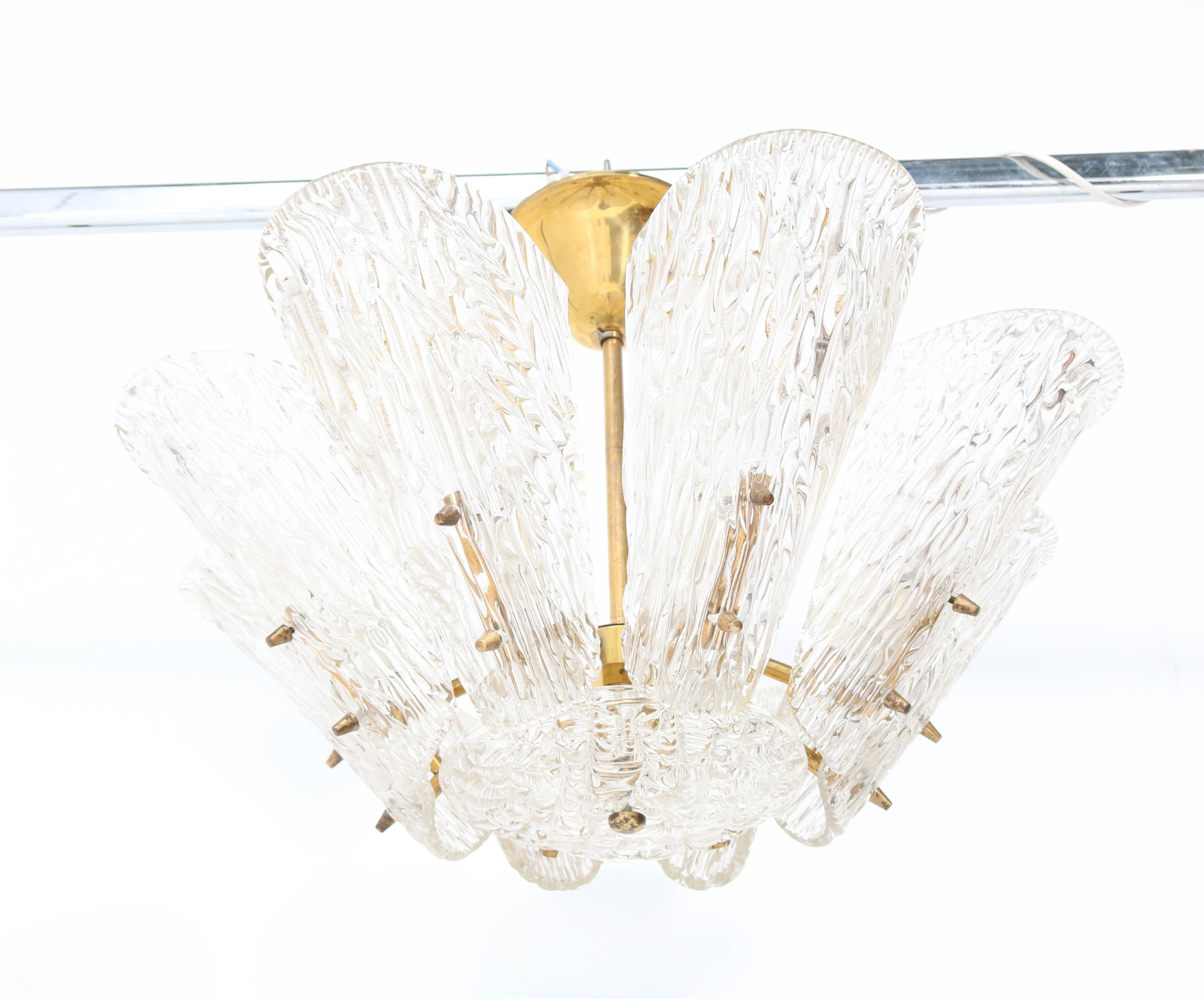 Mid-Century Modern Chandelier with Ice Glass by J.T. Kalmar Austria, 1950s In Good Condition In Amsterdam, NL