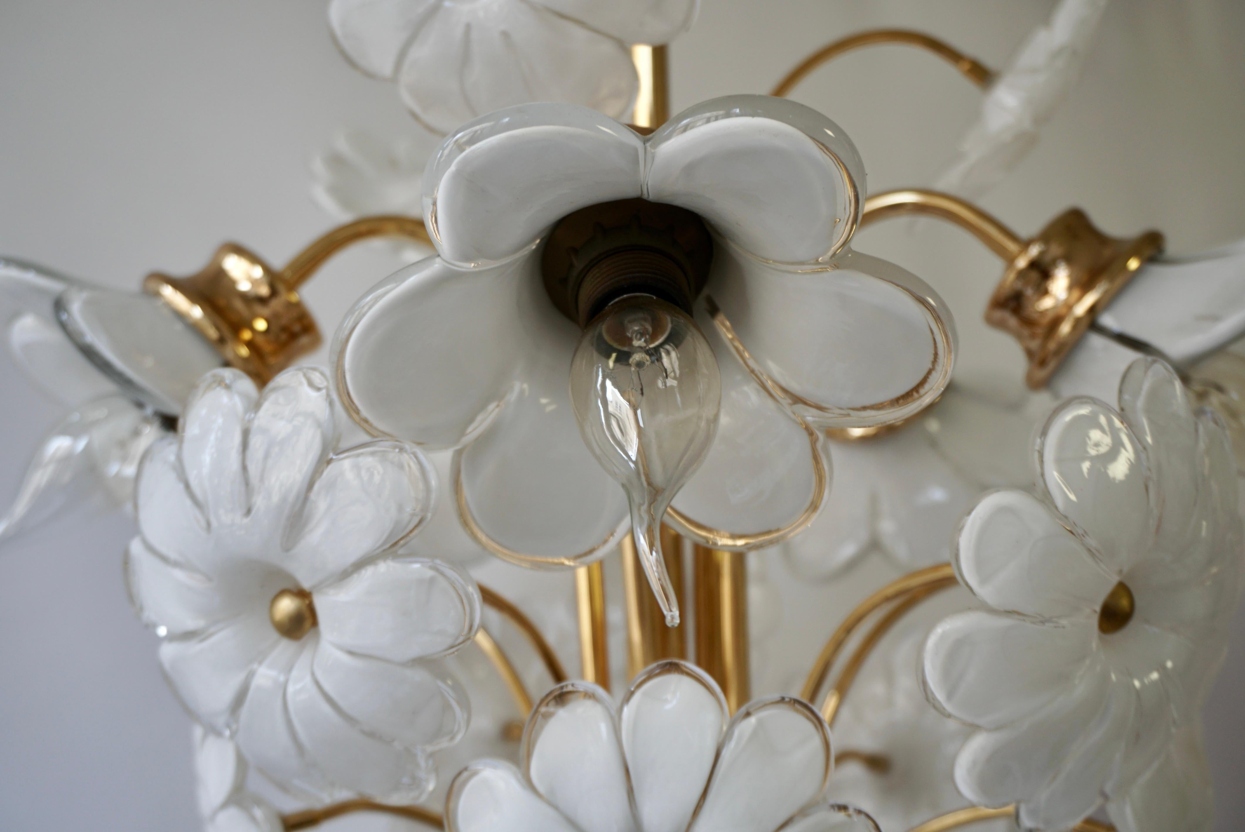 Mid-Century Modern Chandelier with Murano Glass Flowers For Sale 2