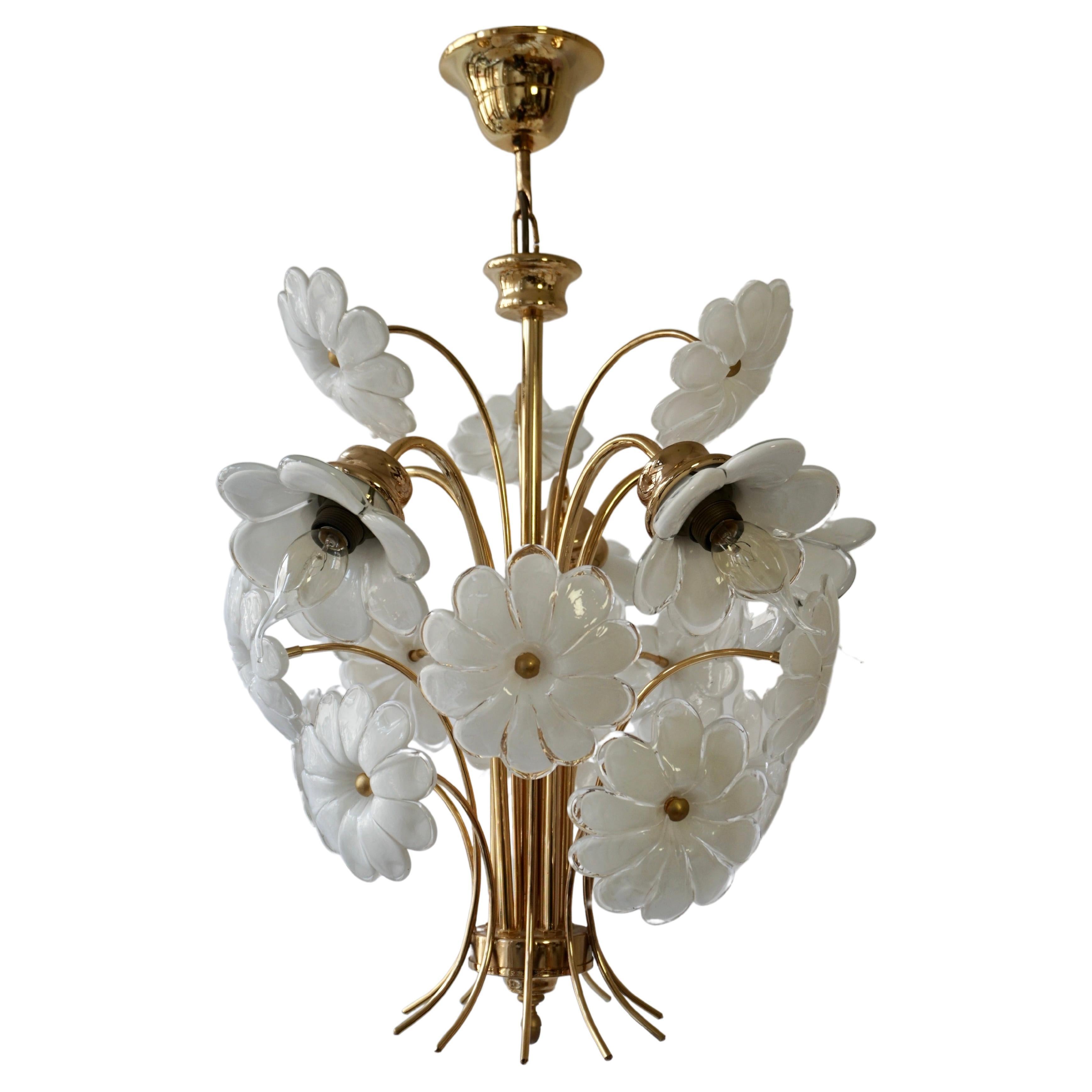 Mid-Century Modern Chandelier with Murano Glass Flowers For Sale