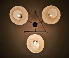 Mid Century Modern Chandelier with Ribbed Opaline Glass shades, Denmark 1960s