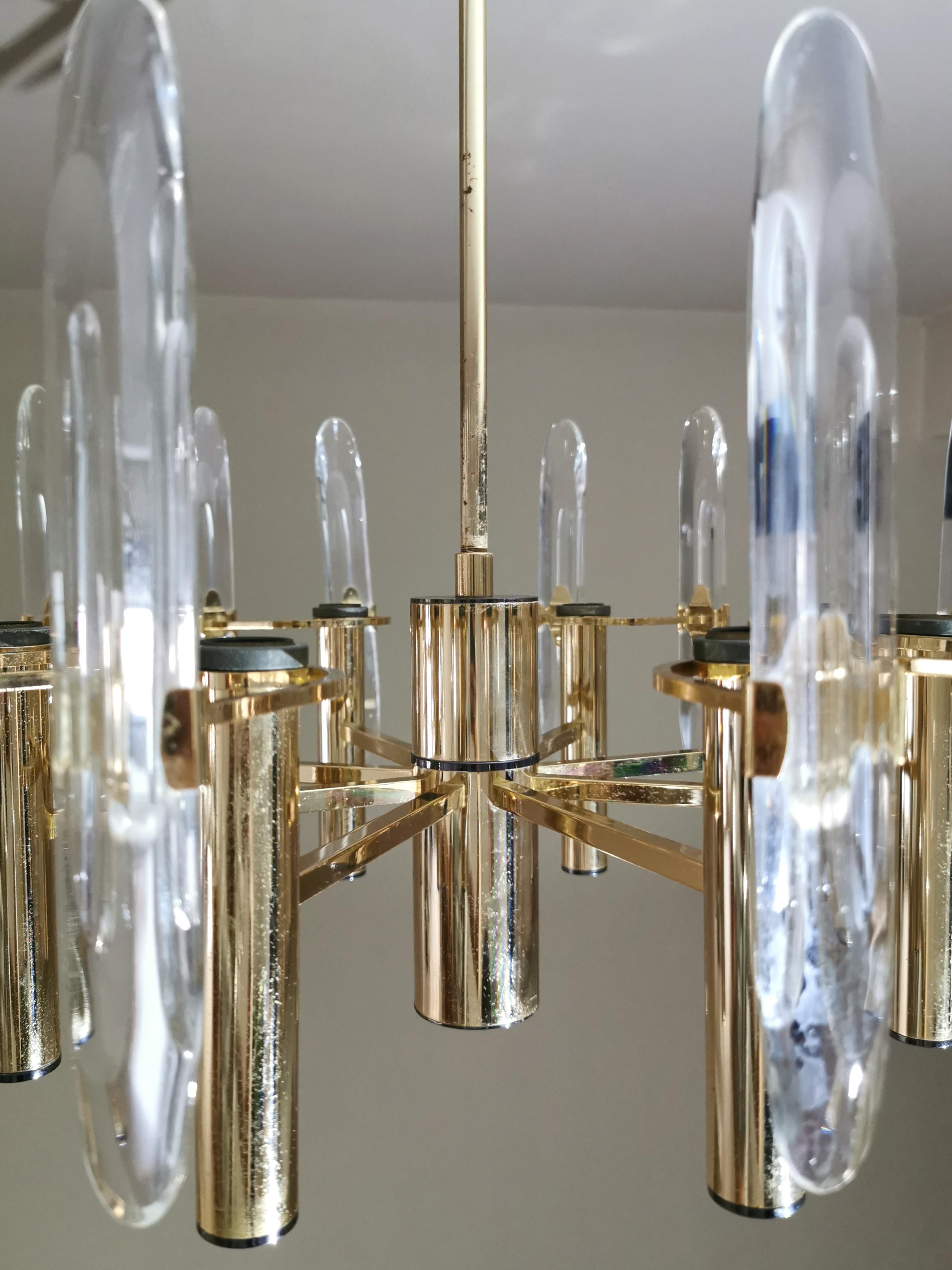 20th Century Mid-Century Modern Chandeliers by Gaetano Sciolari in Brass, Crystal Glass 1970s