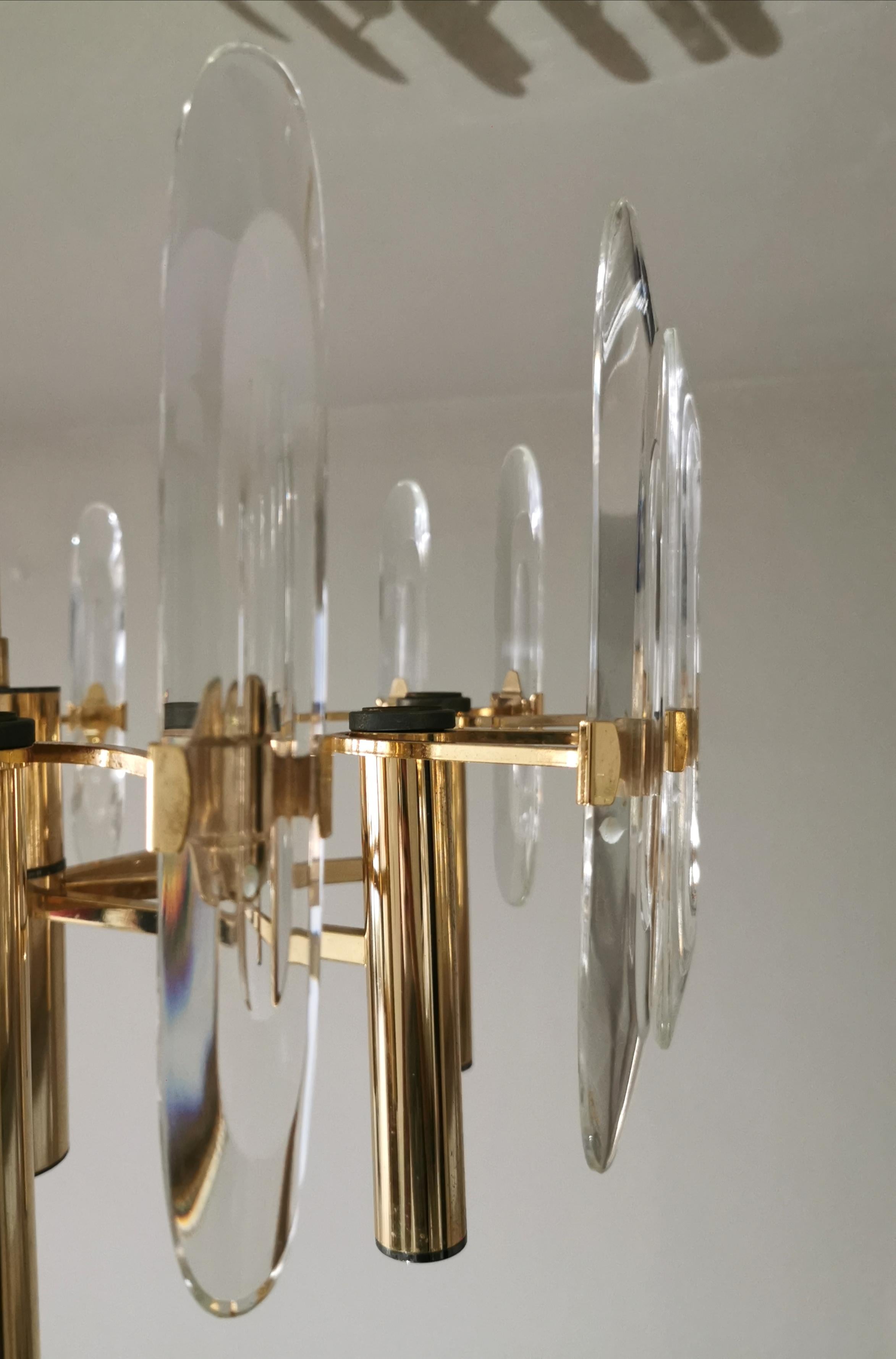 Mid-Century Modern Chandeliers by Gaetano Sciolari in Brass, Crystal Glass 1970s 1