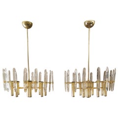 Mid-Century Modern Chandeliers by Gaetano Sciolari in Brass, Crystal Glass 1970s