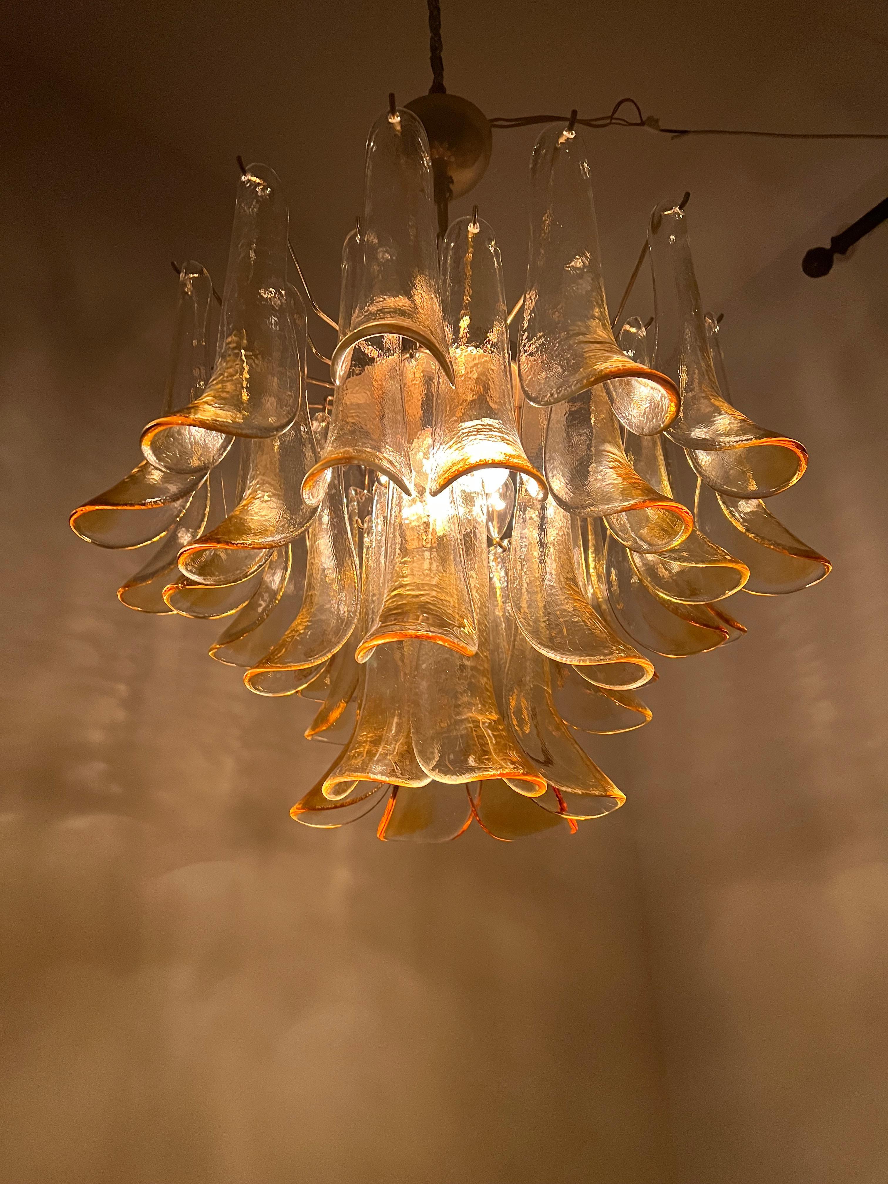 Mid-Century Modern Chandelier, Signed La Murrina in Murano Amber Glass, ca 1970 For Sale 10