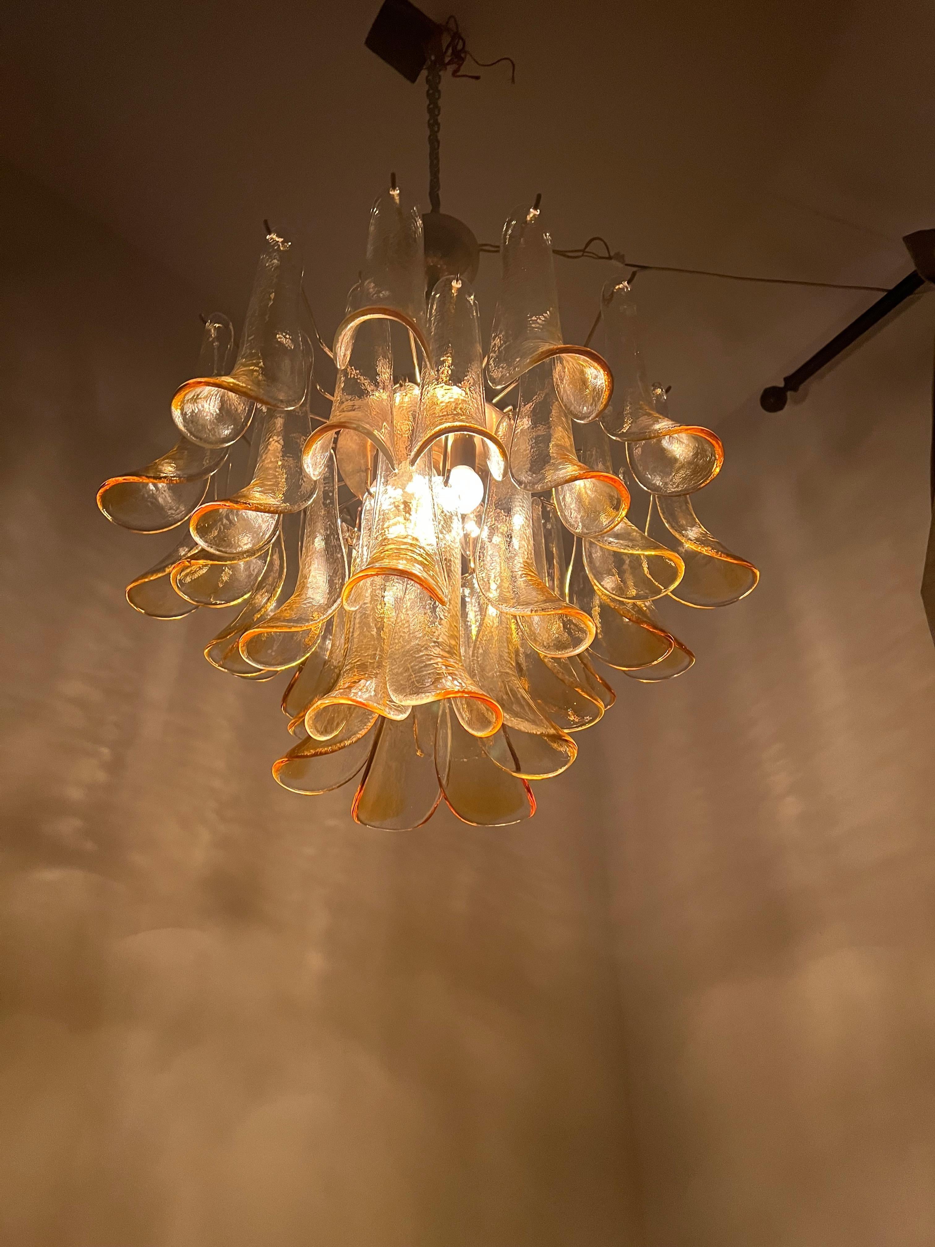 Mid-Century Modern Chandelier, Signed La Murrina in Murano Amber Glass, ca 1970 For Sale 11