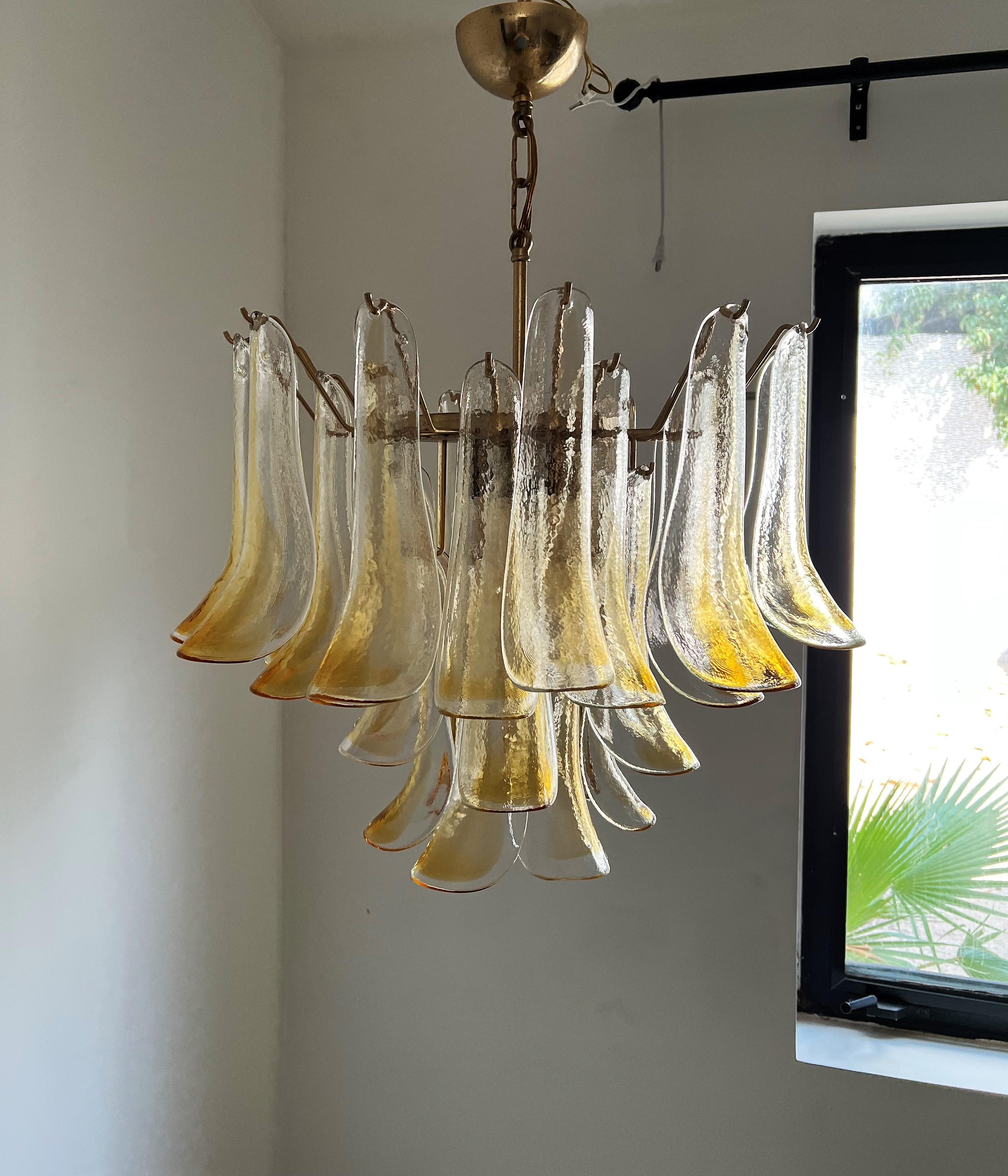 Beautiful five-light chandelier in Amber and clear Murano glass by La Murrina, every glass element bears a 