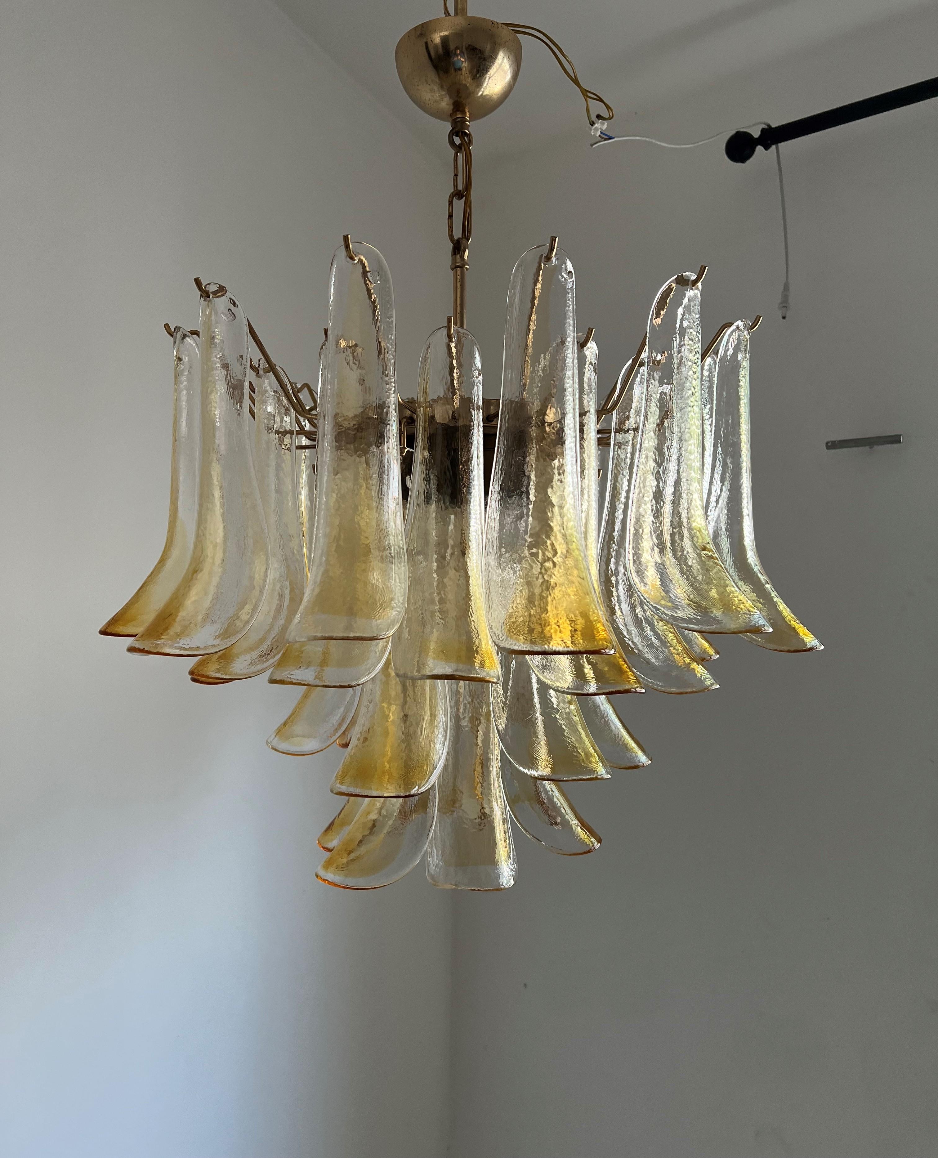 Italian Mid-Century Modern Chandelier, Signed La Murrina in Murano Amber Glass, ca 1970 For Sale