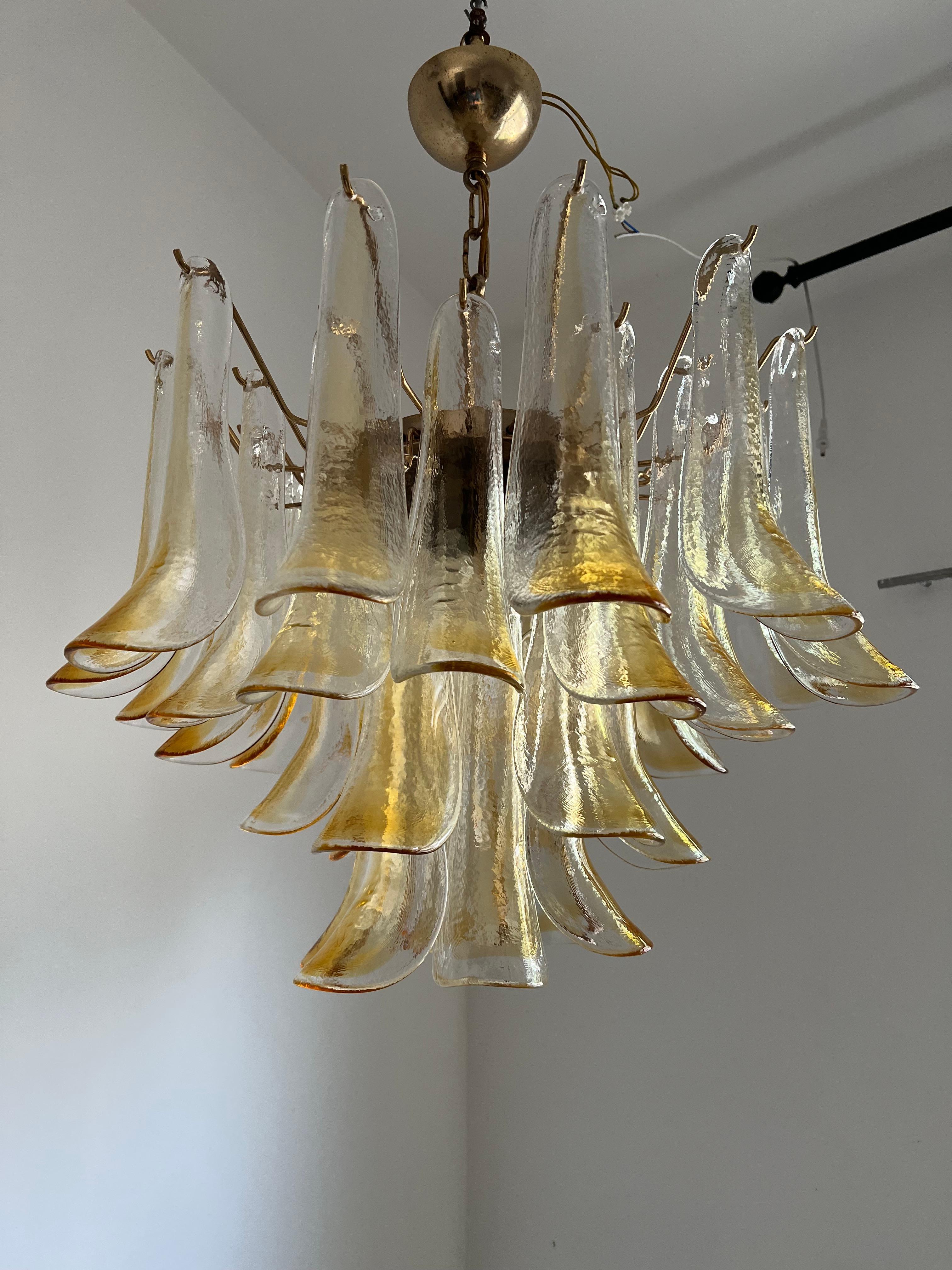 Mid-Century Modern Chandelier, Signed La Murrina in Murano Amber Glass, ca 1970 In Good Condition For Sale In Merida, Yucatan