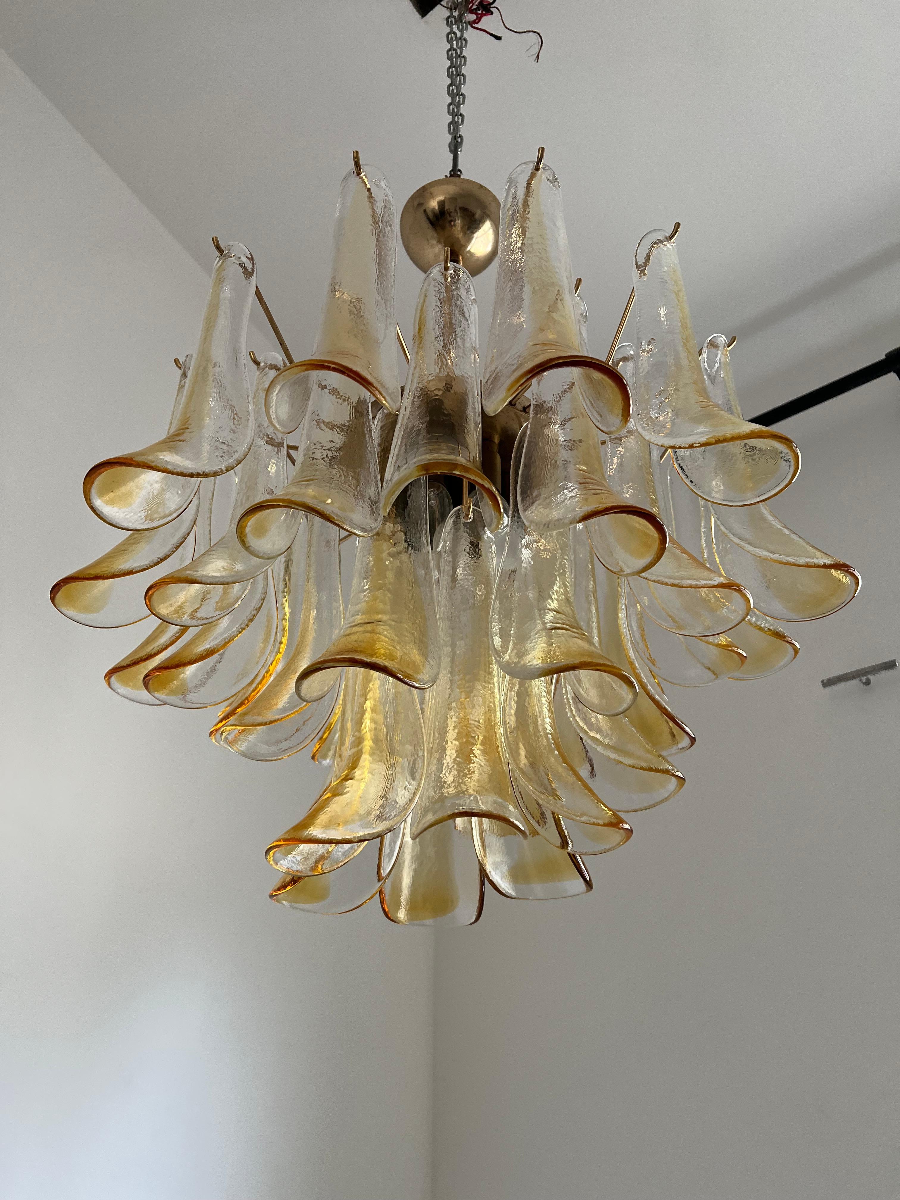 20th Century Mid-Century Modern Chandelier, Signed La Murrina in Murano Amber Glass, ca 1970 For Sale