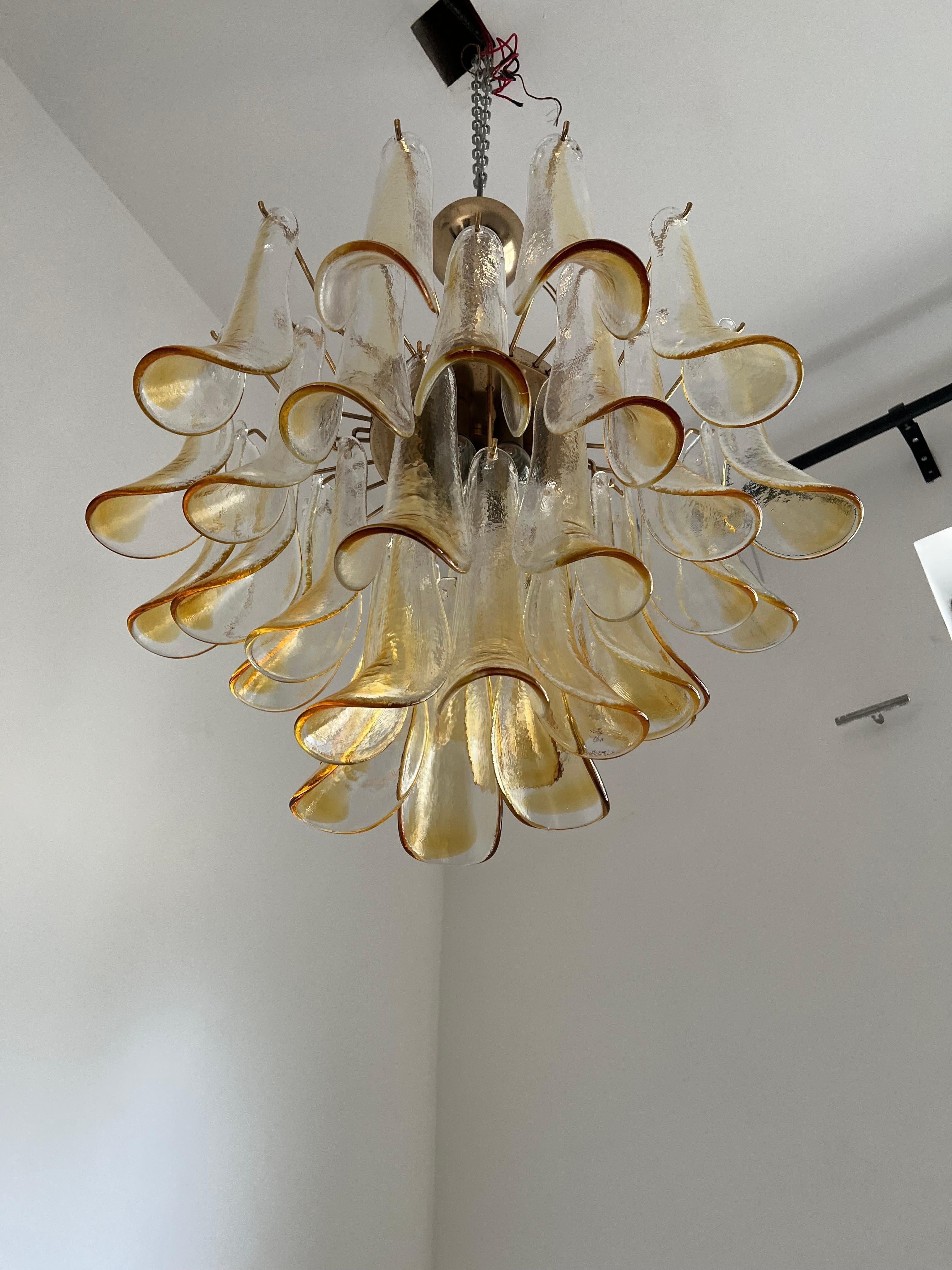 Blown Glass Mid-Century Modern Chandelier, Signed La Murrina in Murano Amber Glass, ca 1970 For Sale