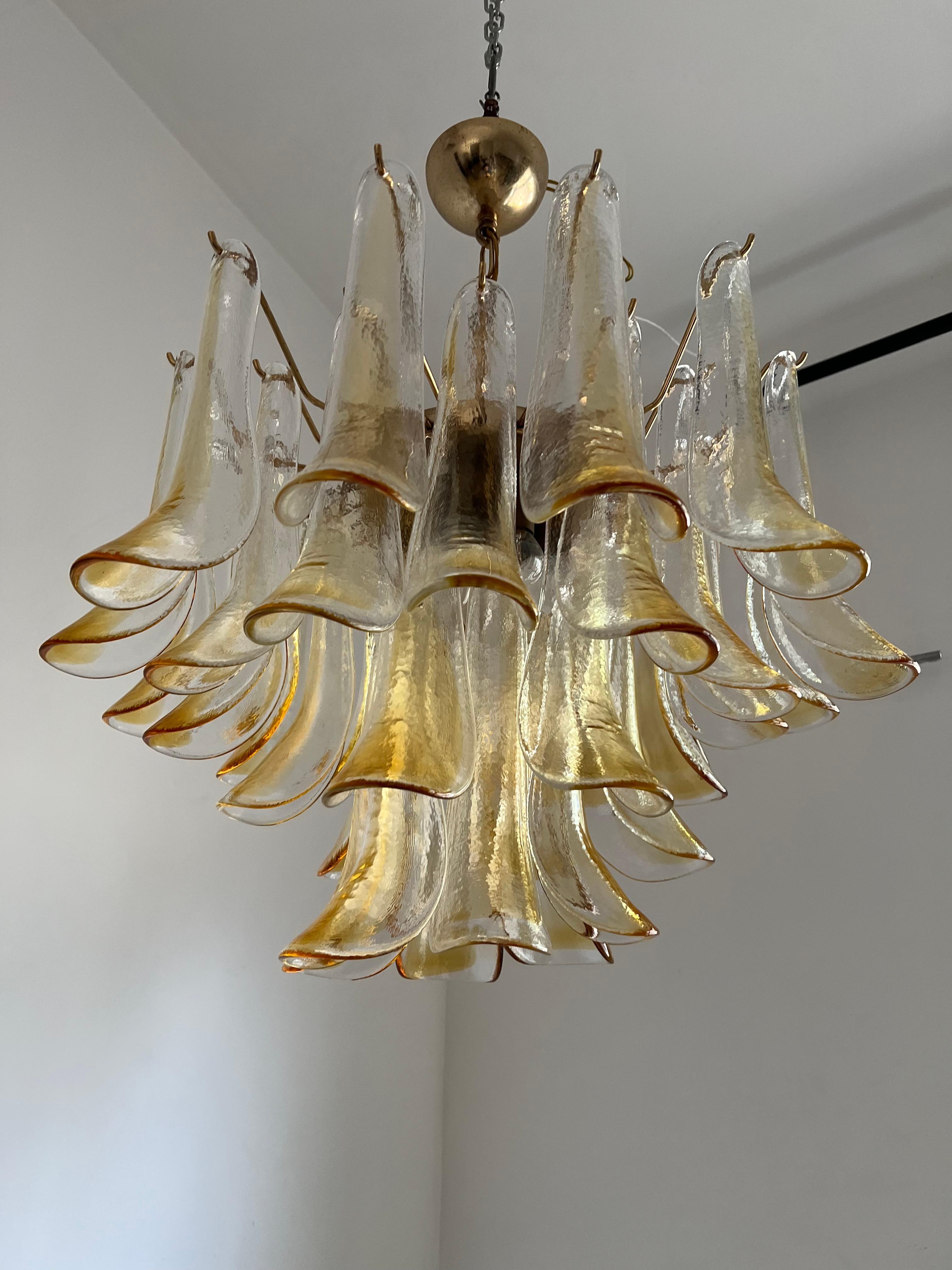 Mid-Century Modern Chandelier, Signed La Murrina in Murano Amber Glass, ca 1970 For Sale 1