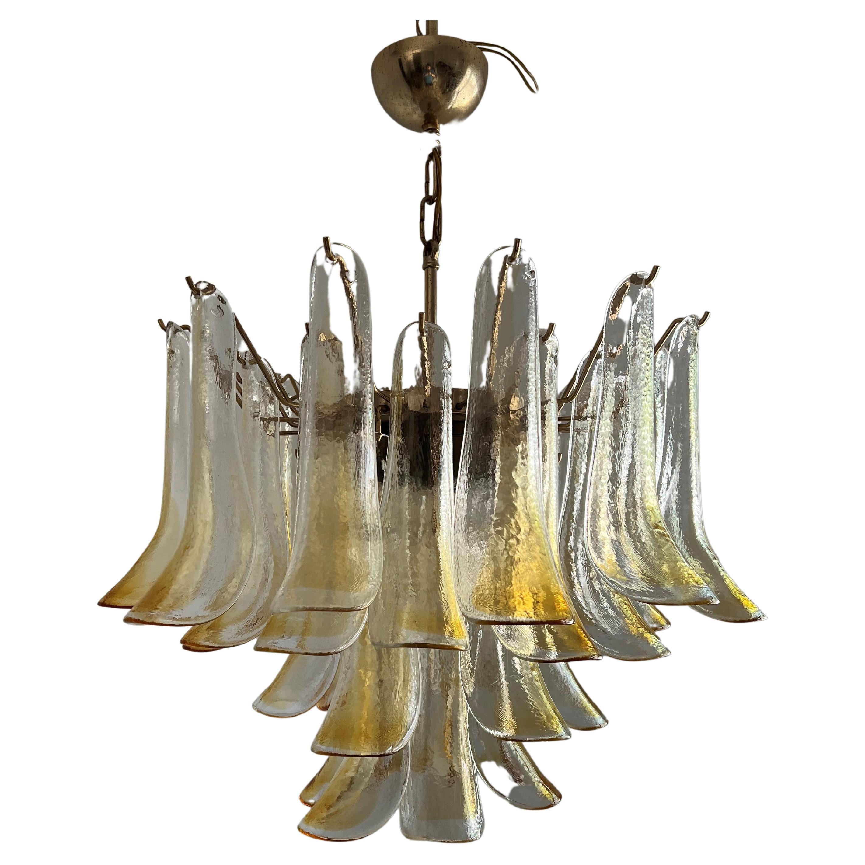 Mid-Century Modern Chandelier, Signed La Murrina in Murano Amber Glass, ca 1970 For Sale