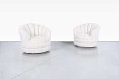 Mid-Century Modern Channel Back Swivel Lounge Chairs