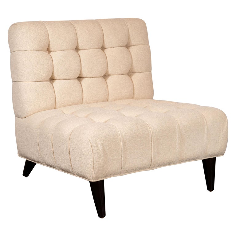 Mid-Century Modern Channel Tufted Chair by Billy Haines in Cream Bouclé Fabric