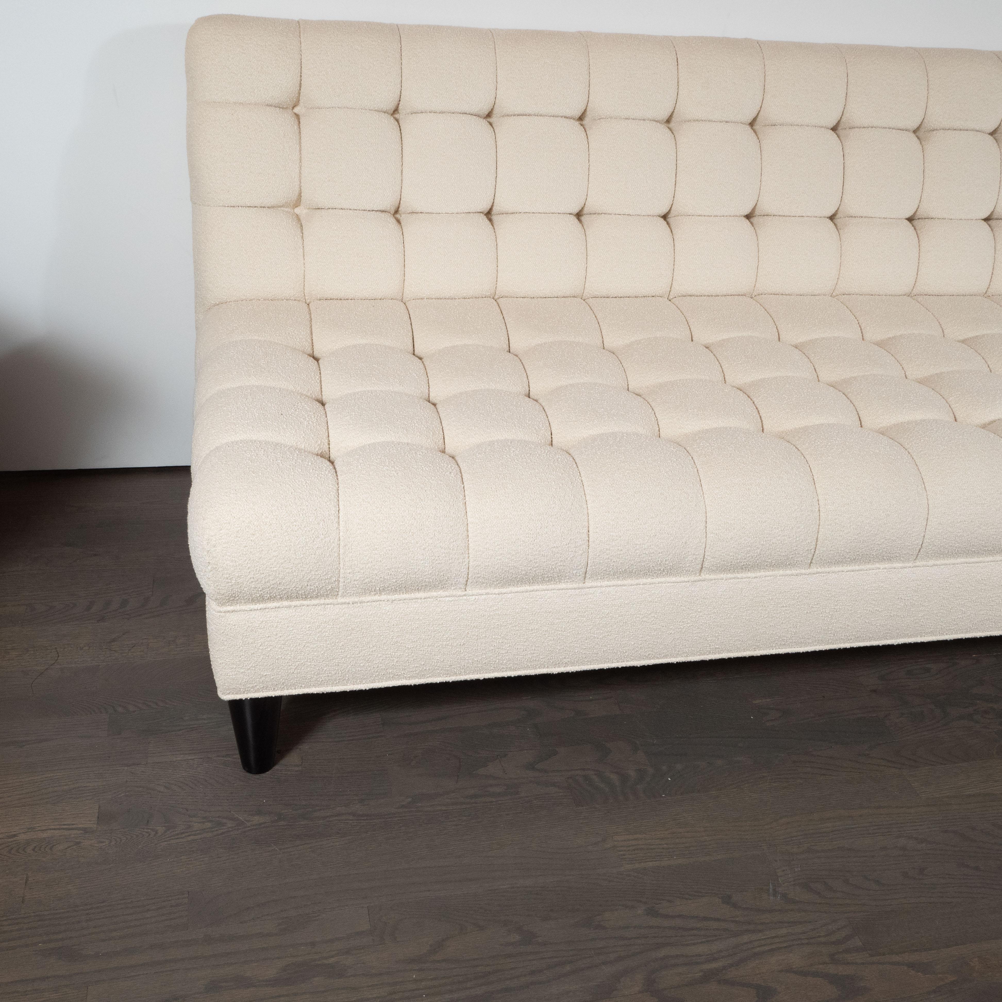 American Mid-Century Modern Channel Tufted Sofa by Billy Haines in Cream Bouclé Fabric