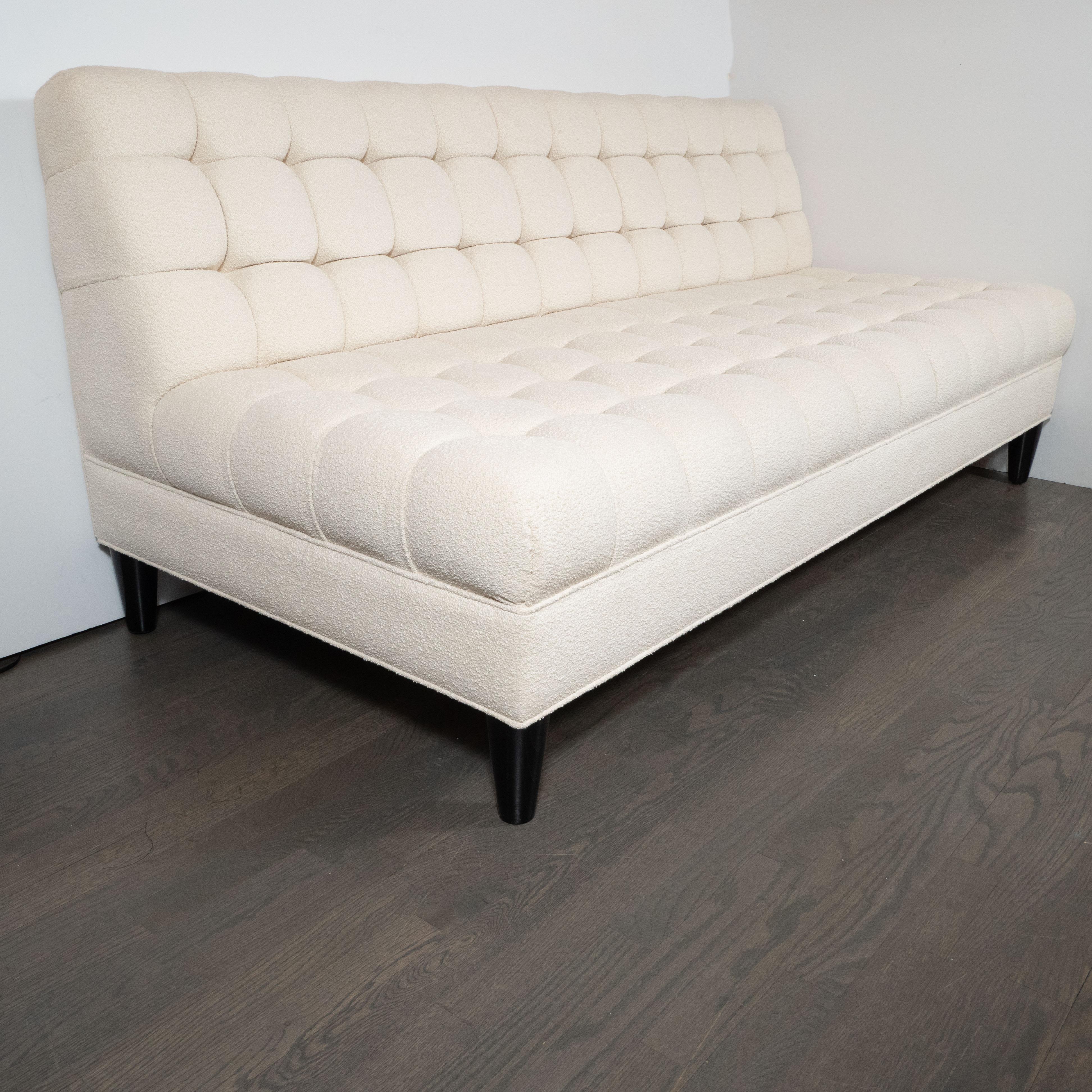20th Century Mid-Century Modern Channel Tufted Sofa by Billy Haines in Cream Bouclé Fabric