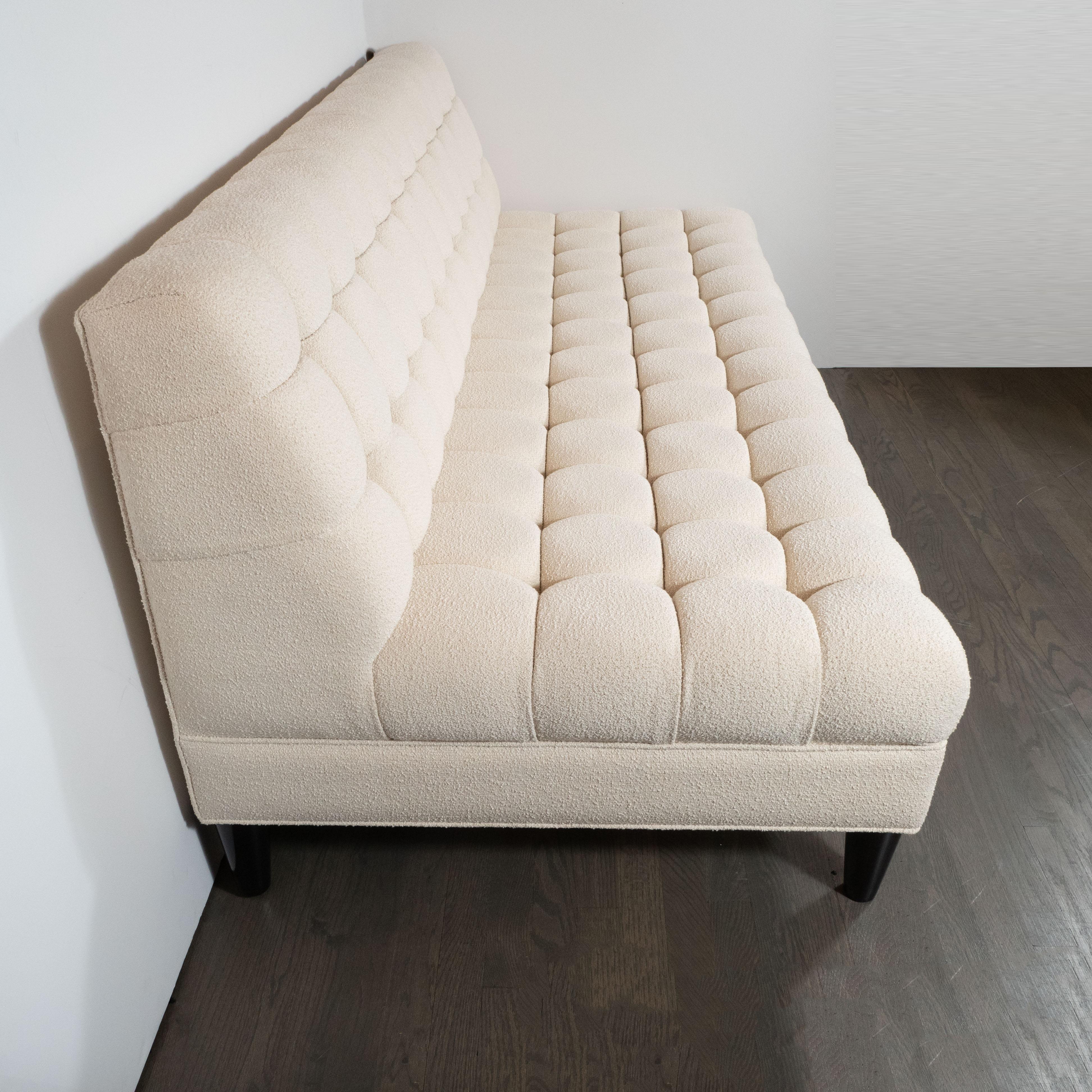 Mid-Century Modern Channel Tufted Sofa by Billy Haines in Cream Bouclé Fabric 1