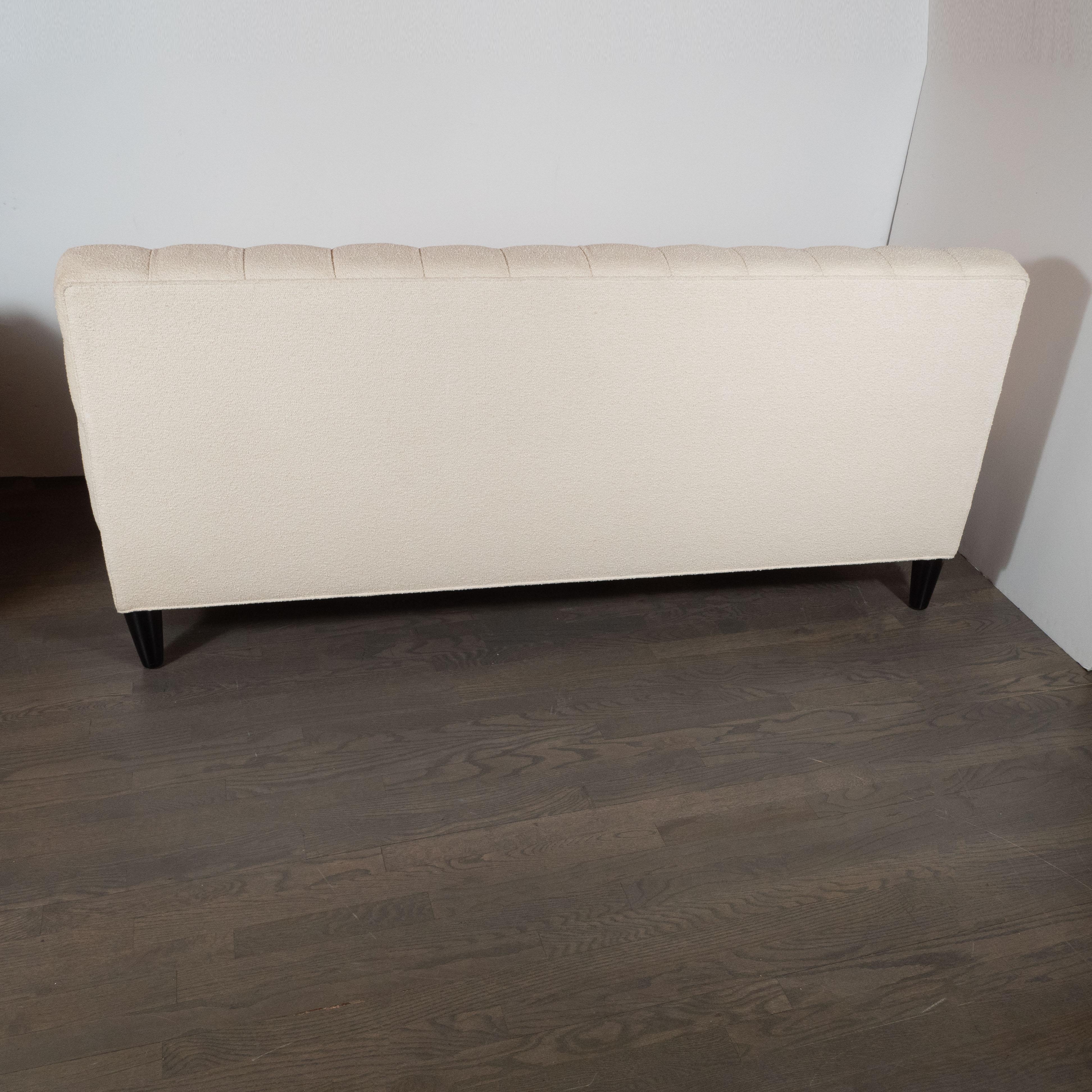 Mid-Century Modern Channel Tufted Sofa by Billy Haines in Cream Bouclé Fabric 3