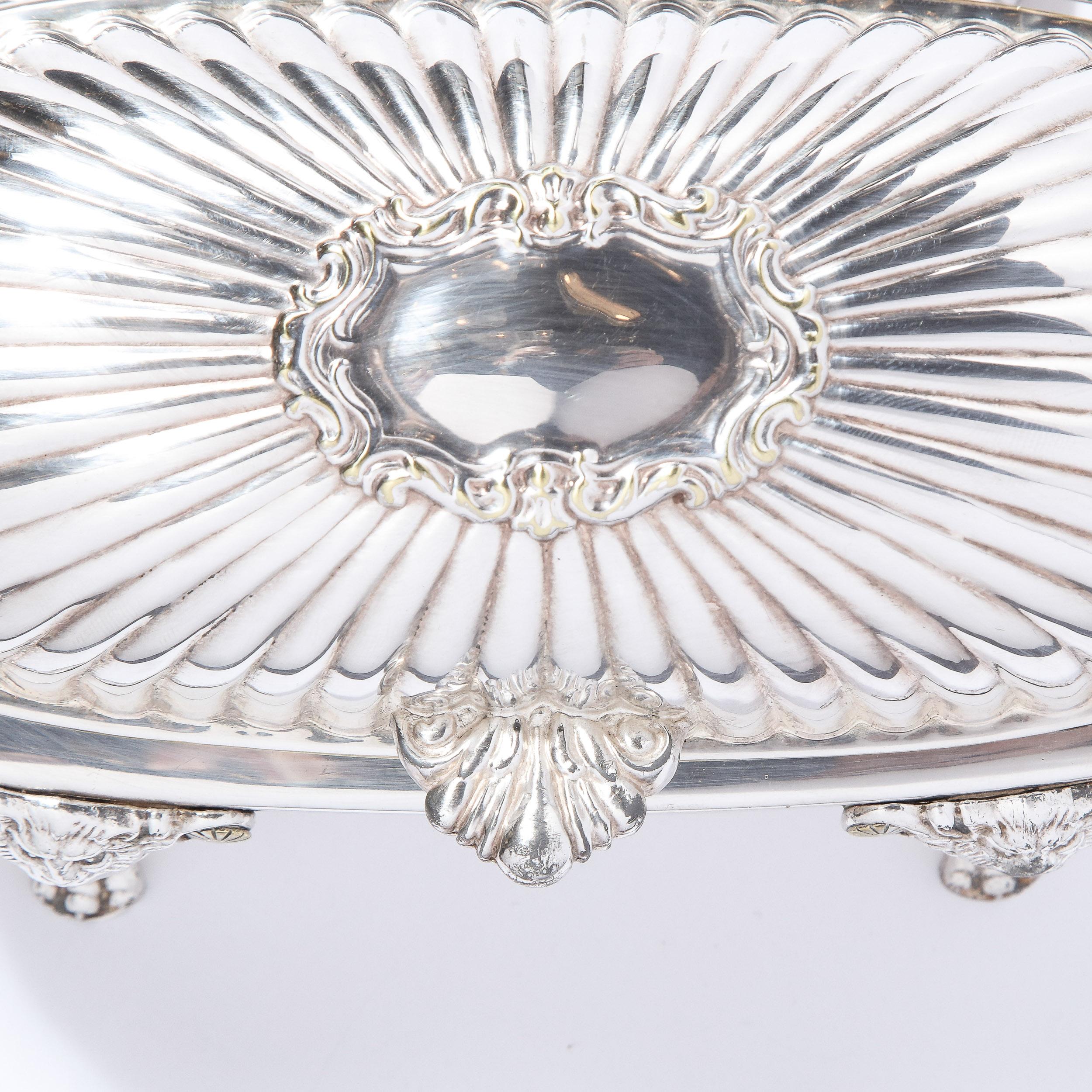 Mid-Century Modern Channeled Neoclassical Style Silverplate Butter Dish 1