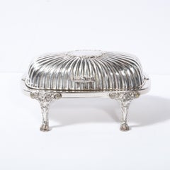 Beurrier en plaqué argent de style néoclassique cannelé, mi-siècle moderne