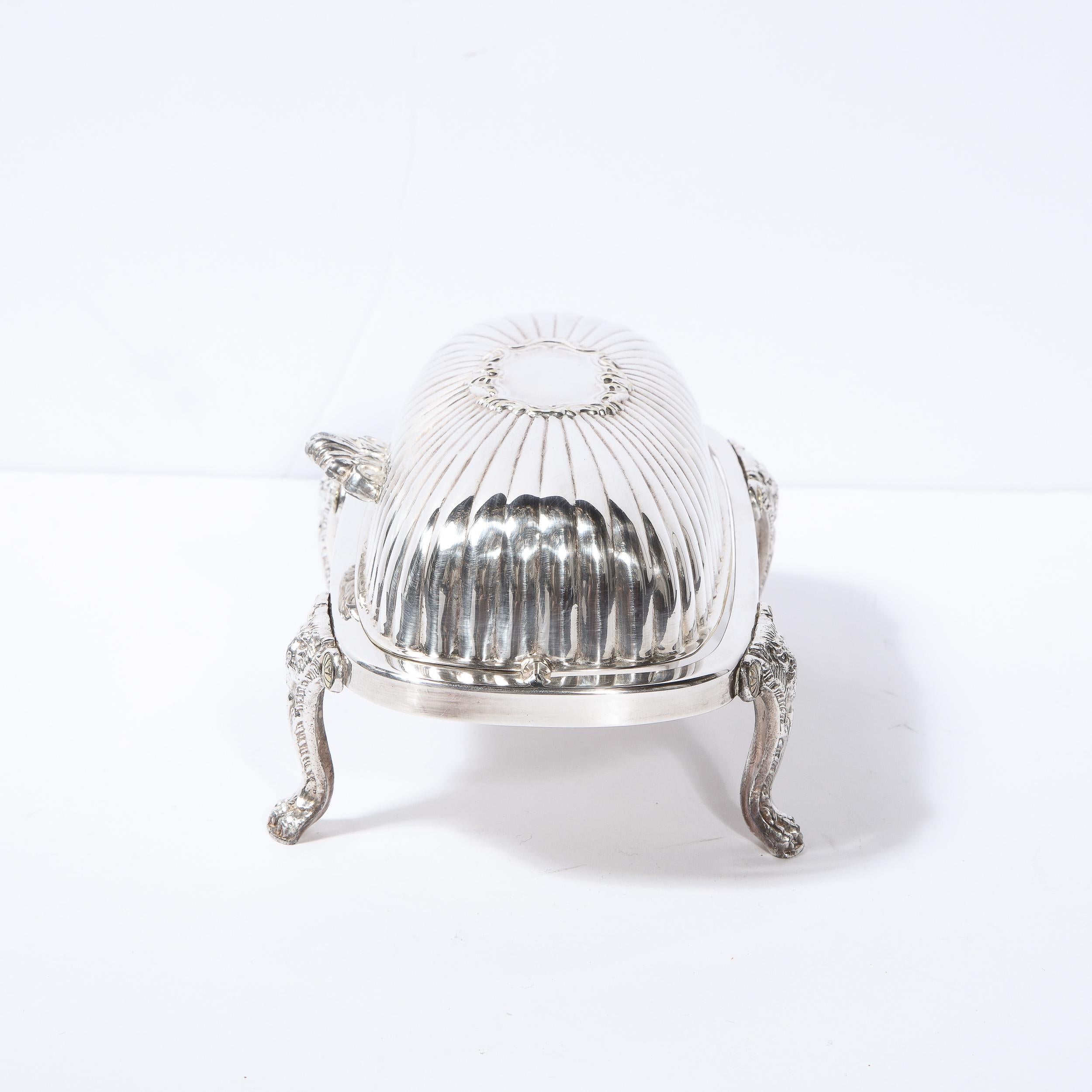 Mid-Century Modern Channeled Neoclassical Style Silverplate Butter Dish In Excellent Condition In New York, NY