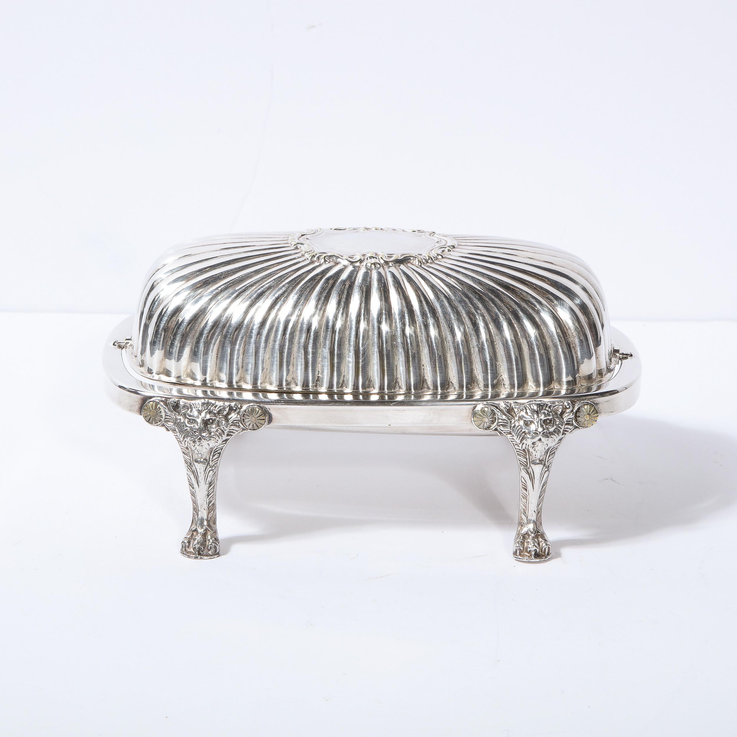 Mid-20th Century Mid-Century Modern Channeled Neoclassical Style Silverplate Butter Dish