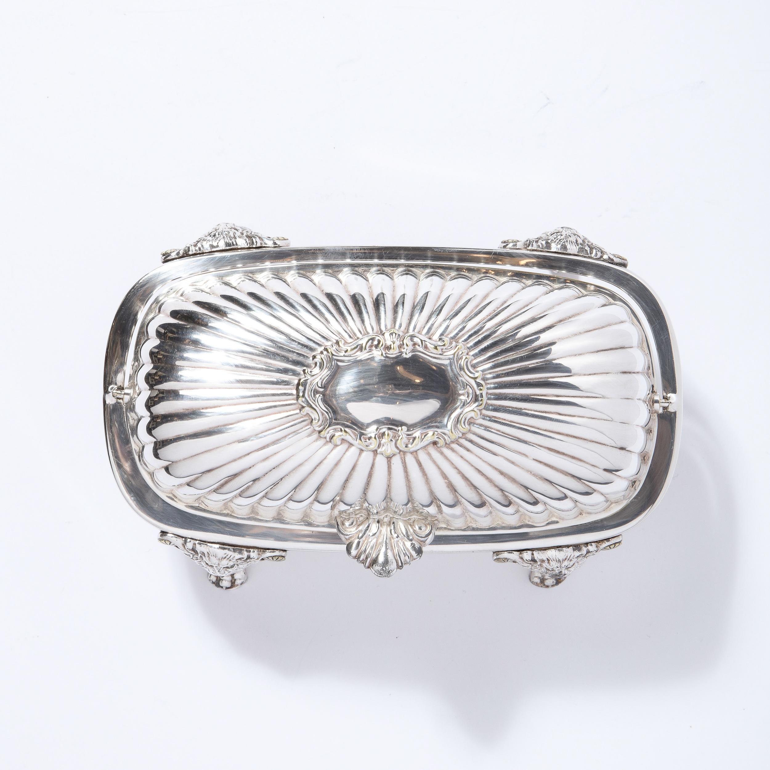 Silver Plate Mid-Century Modern Channeled Neoclassical Style Silverplate Butter Dish